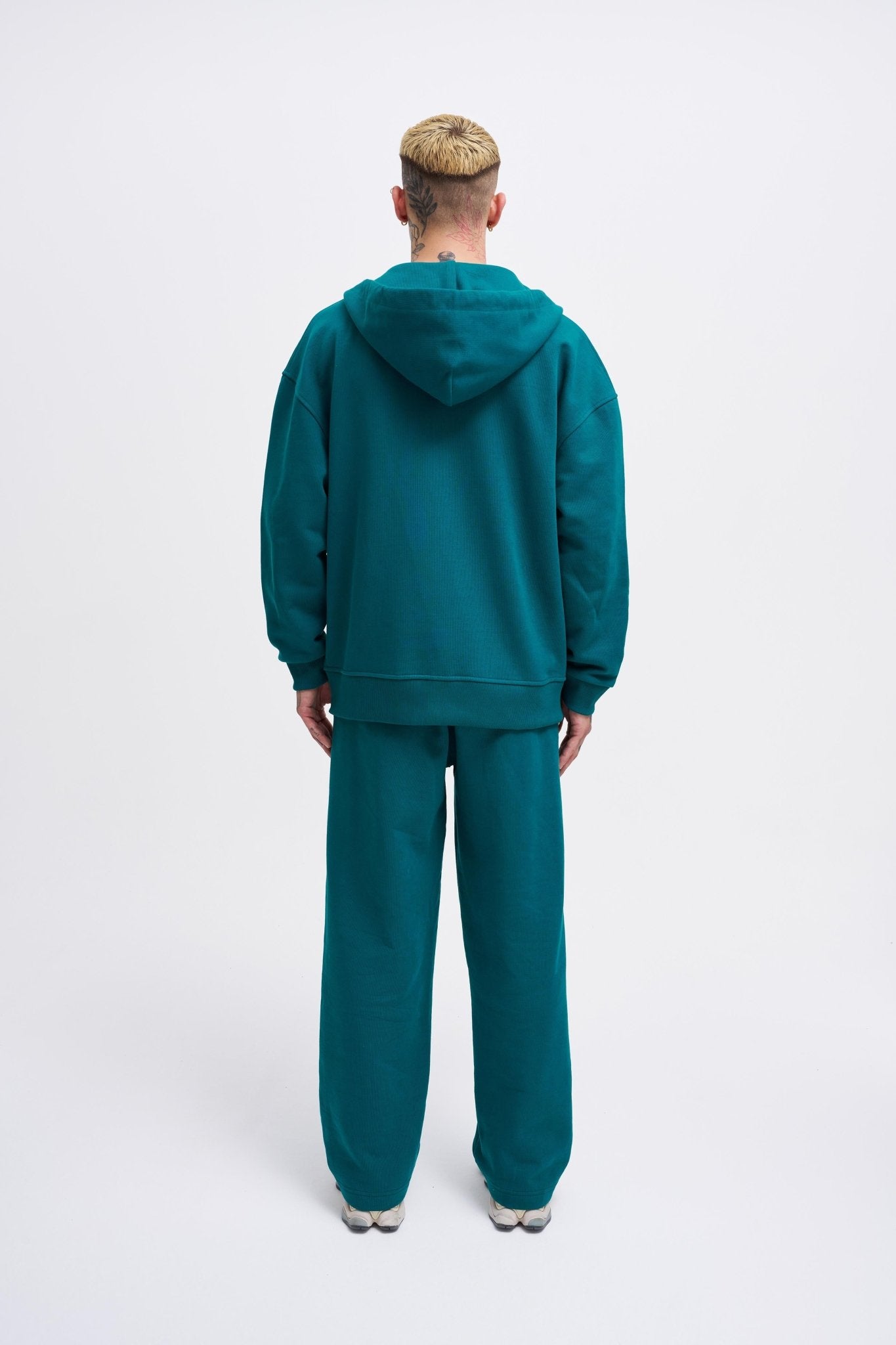 Erkek Basic Diagonal Fermuarlı Kapüşonlu Sweatshirt Yağ Yeşili