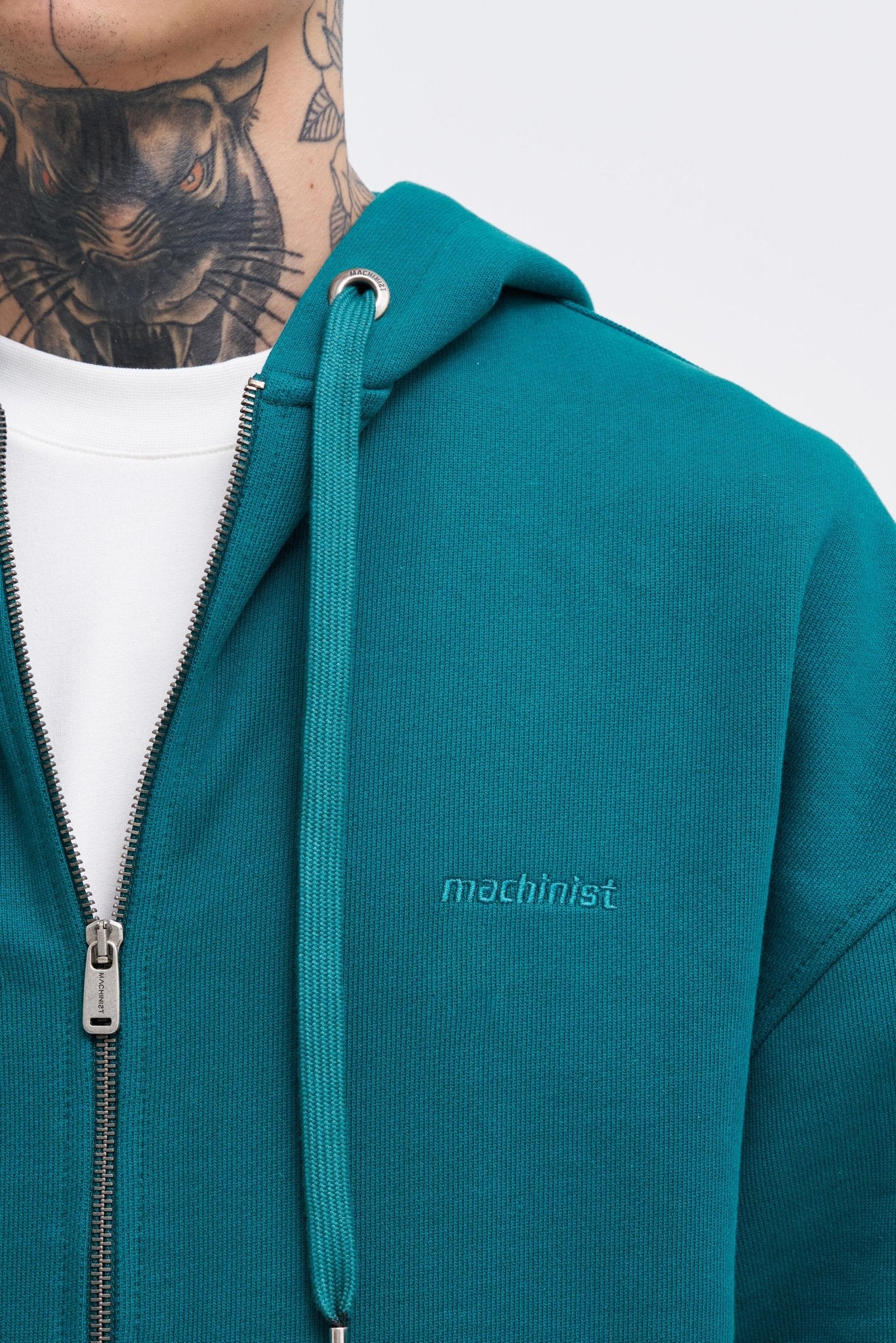 Erkek Basic Diagonal Fermuarlı Kapüşonlu Sweatshirt Yağ Yeşili