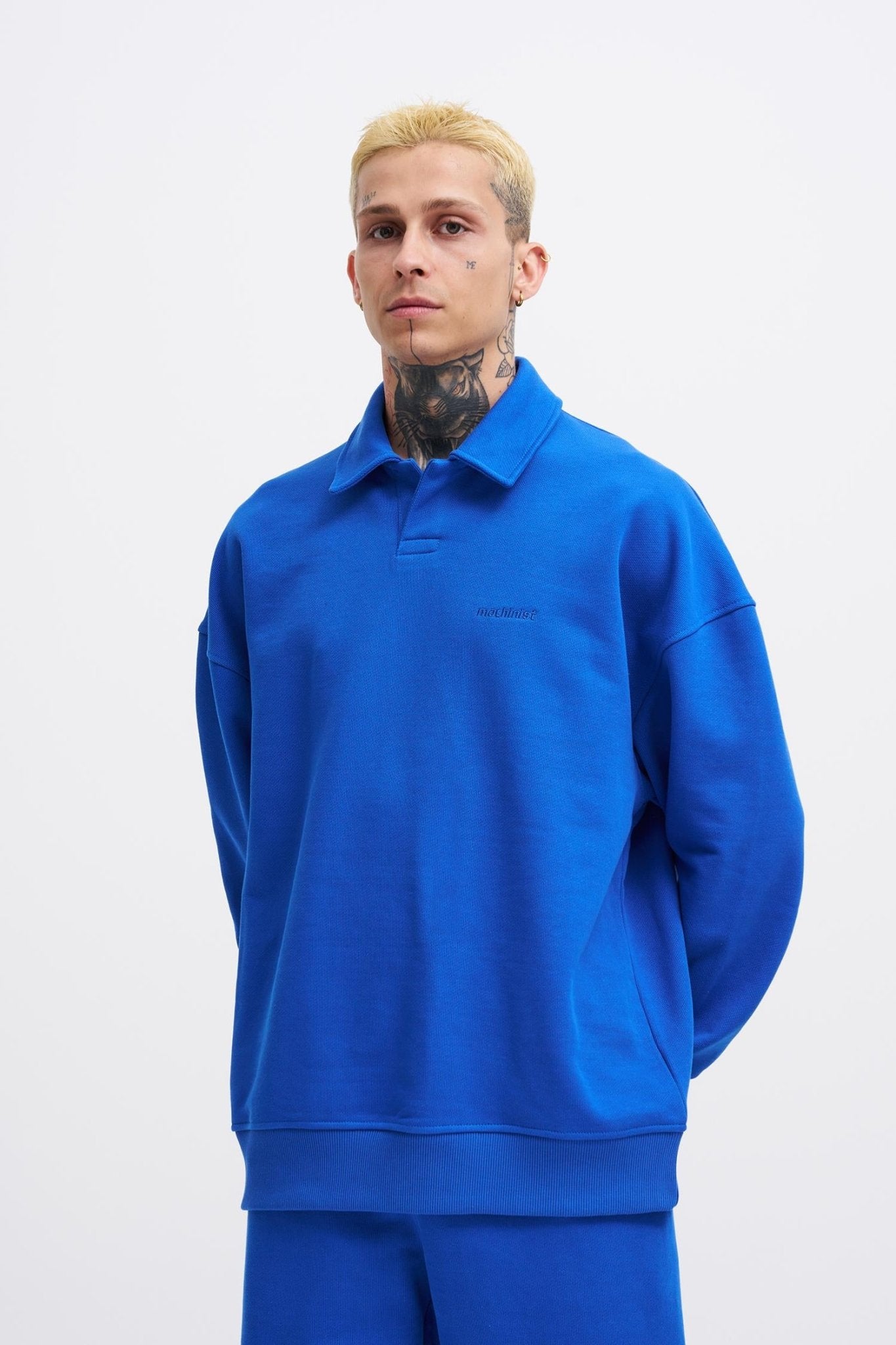 Erkek Basic Diagonal Polo Sweatshirt Açık Mavi