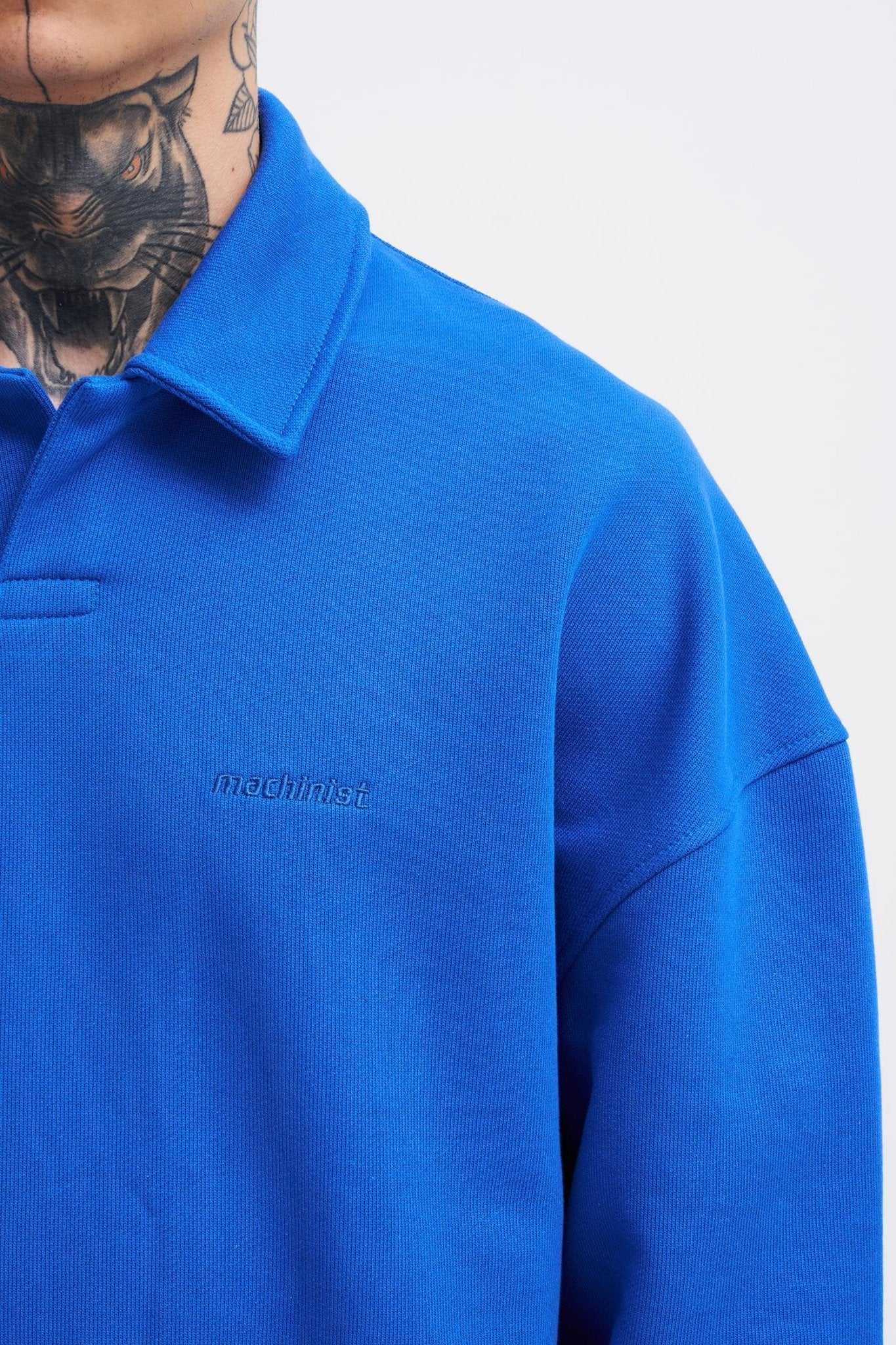 Erkek Basic Diagonal Polo Sweatshirt Açık Mavi