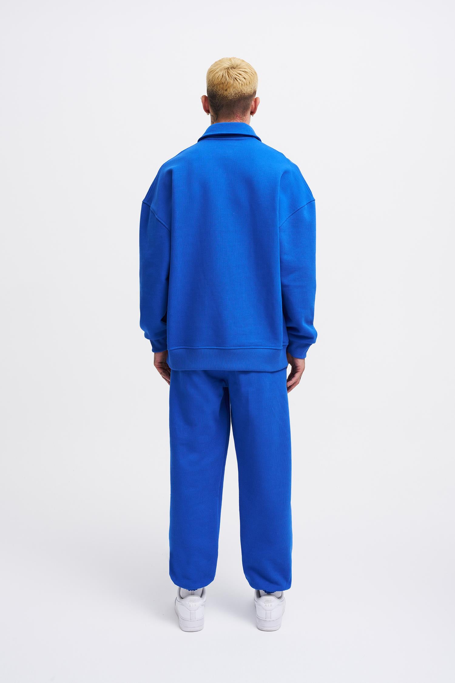 Erkek Basic Diagonal Polo Sweatshirt Açık Mavi