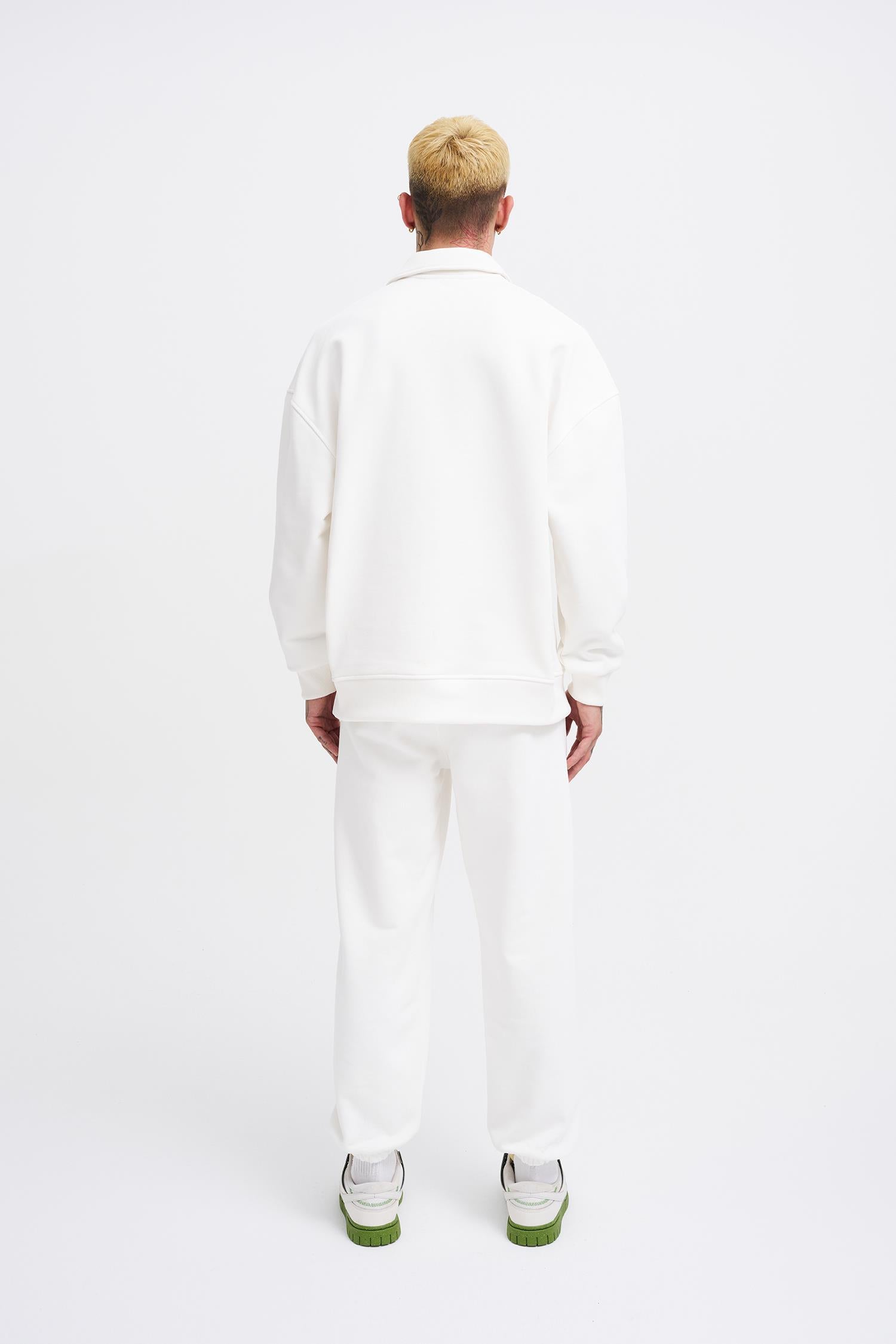 Erkek Basic Diagonal Polo Sweatshirt Ekru
