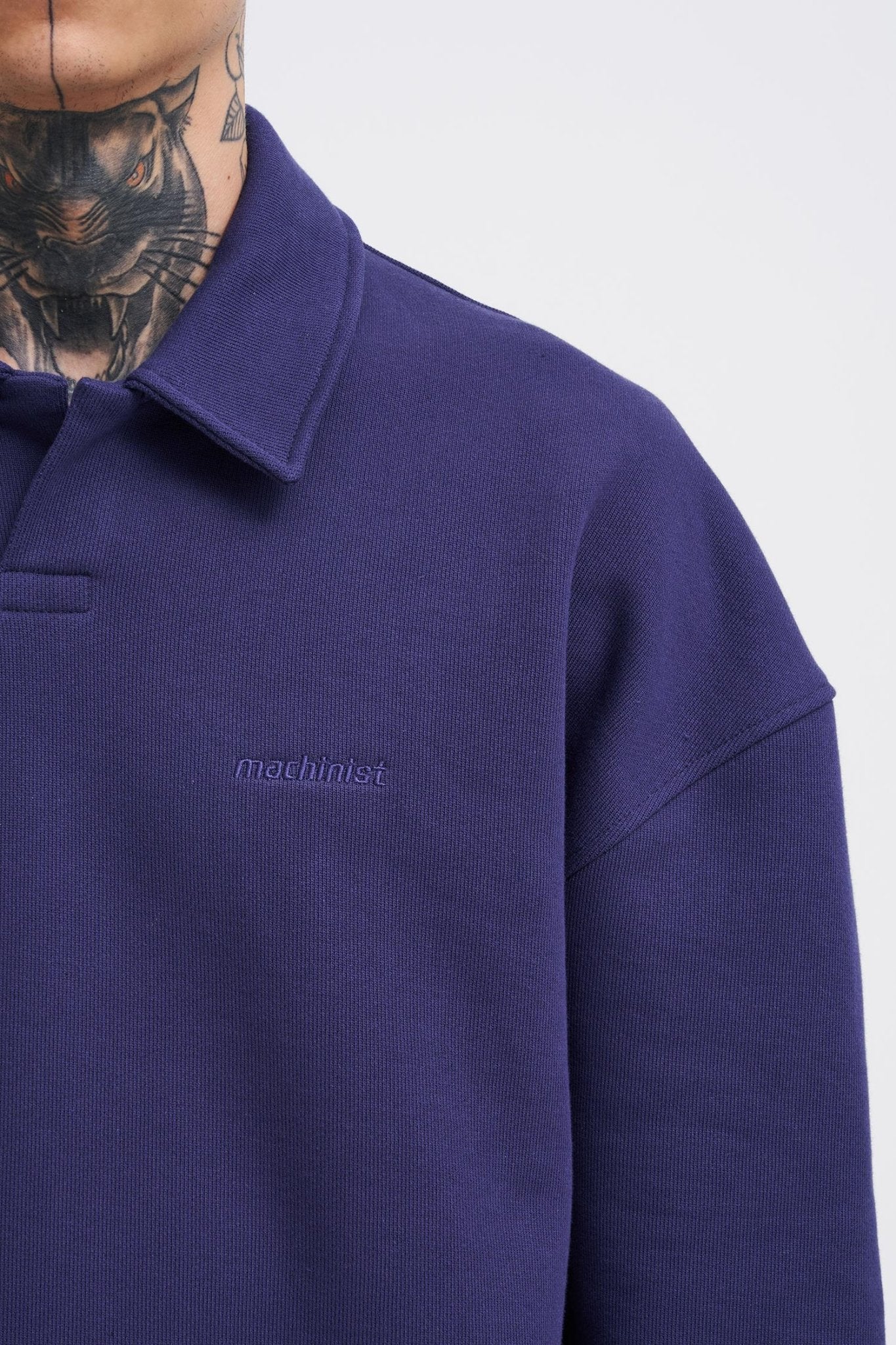 Erkek Basic Diagonal Polo Sweatshirt Gece Mavisi