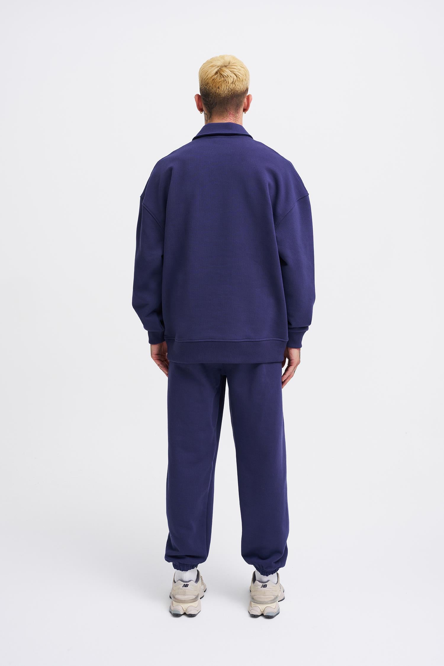 Erkek Basic Diagonal Polo Sweatshirt Gece Mavisi