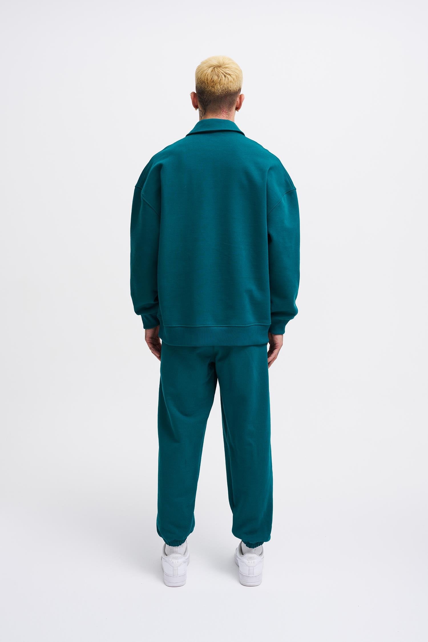 Erkek Basic Diagonal Polo Sweatshirt Yağ Yeşili