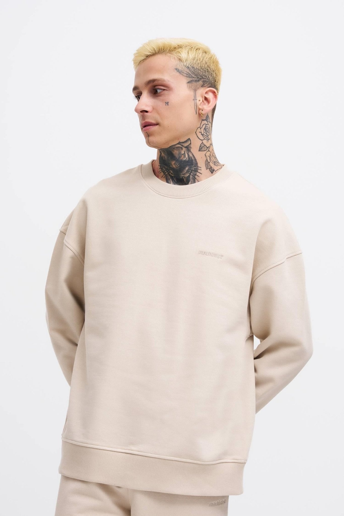 Erkek Basic Diagonal Swearshirt Açık Bej