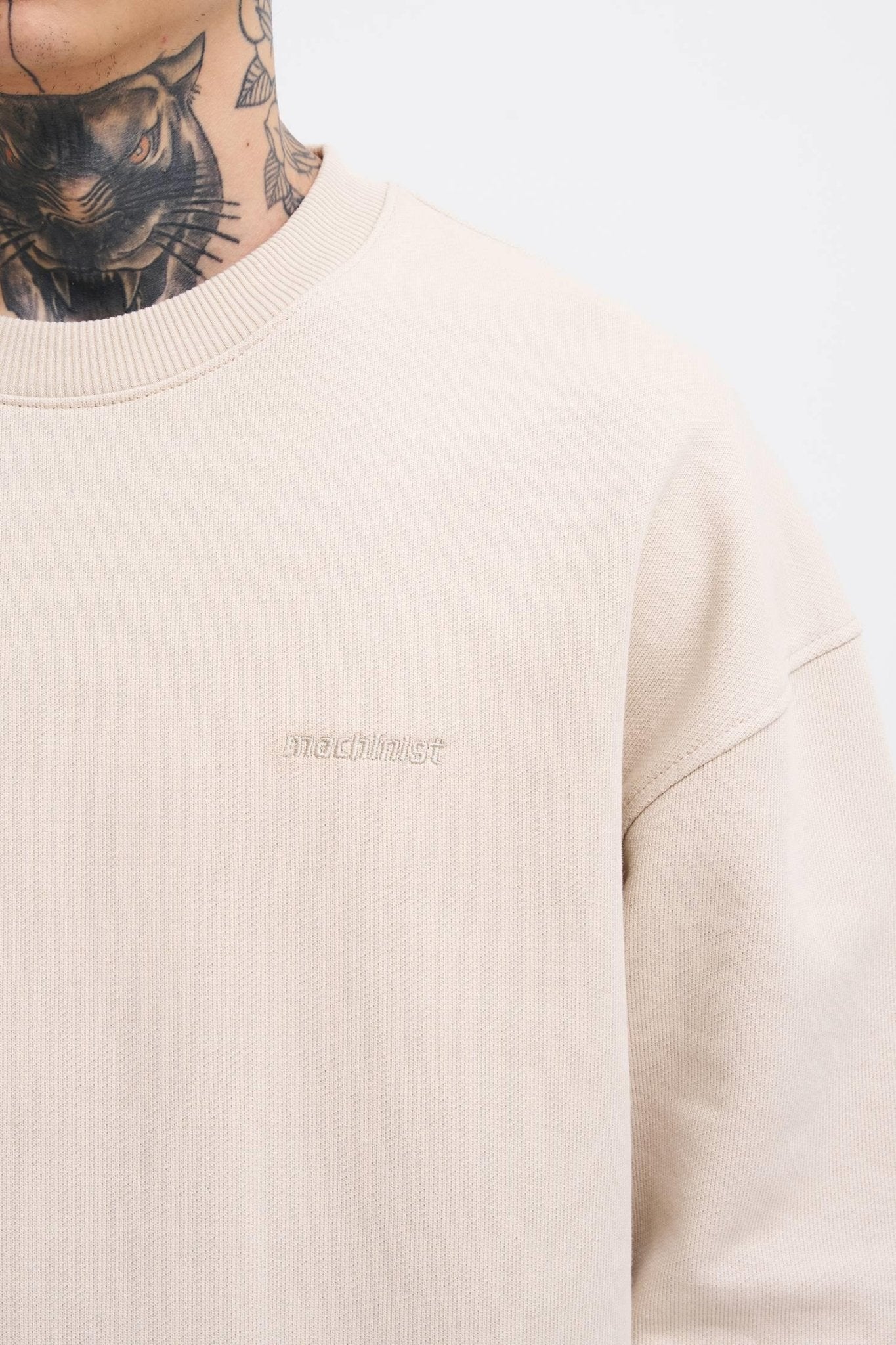 Erkek Basic Diagonal Swearshirt Açık Bej