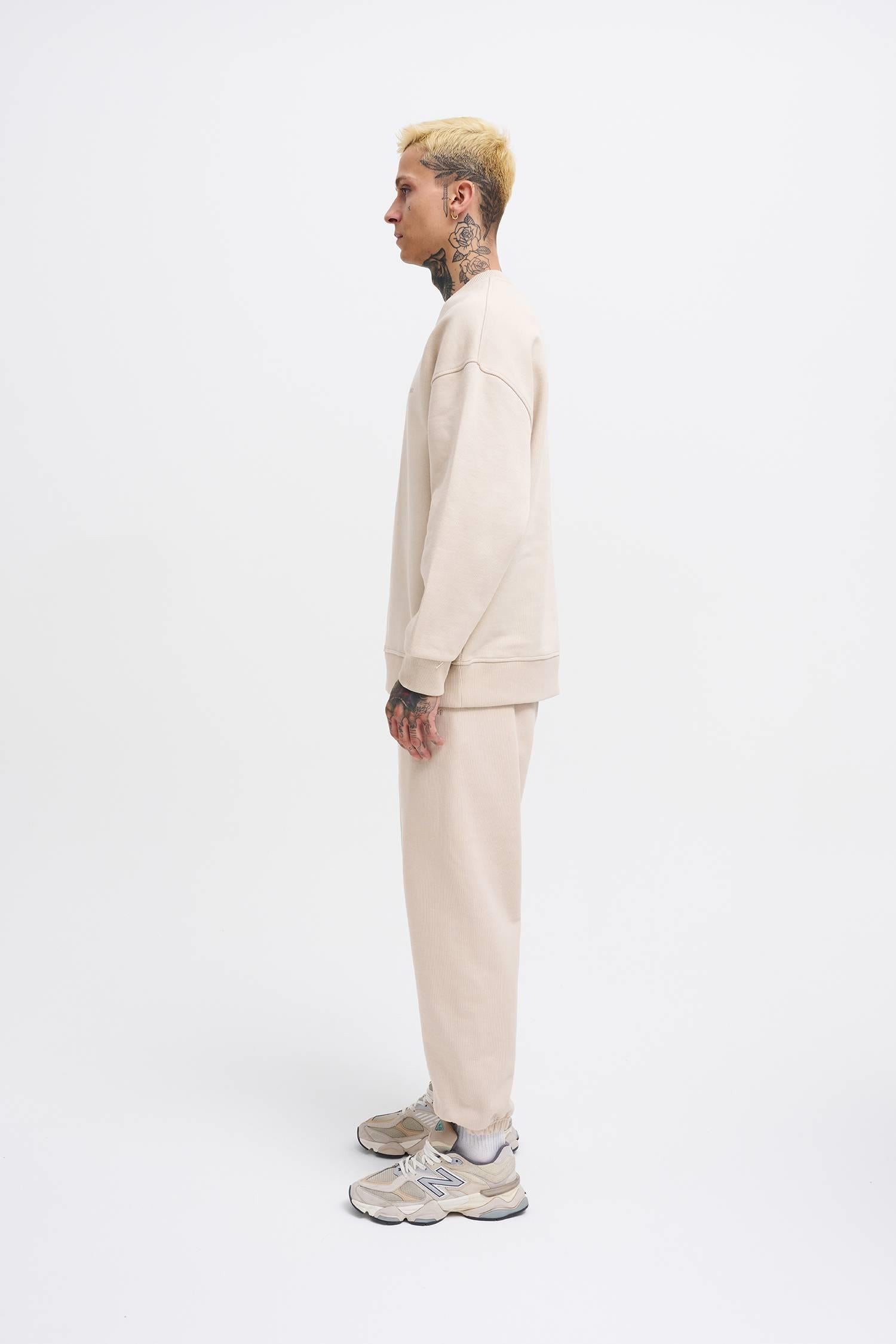 Erkek Basic Diagonal Swearshirt Açık Bej