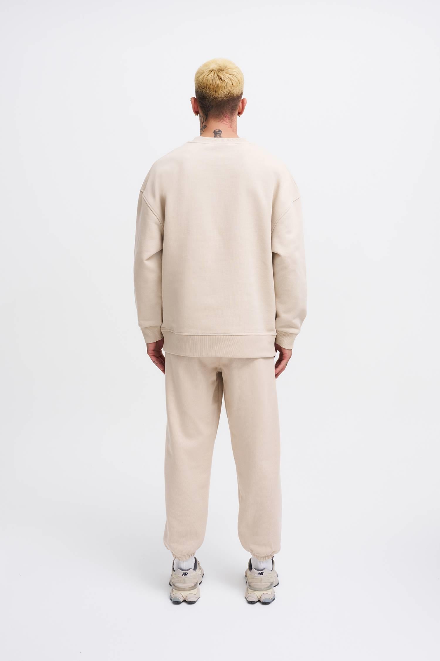 Erkek Basic Diagonal Swearshirt Açık Bej