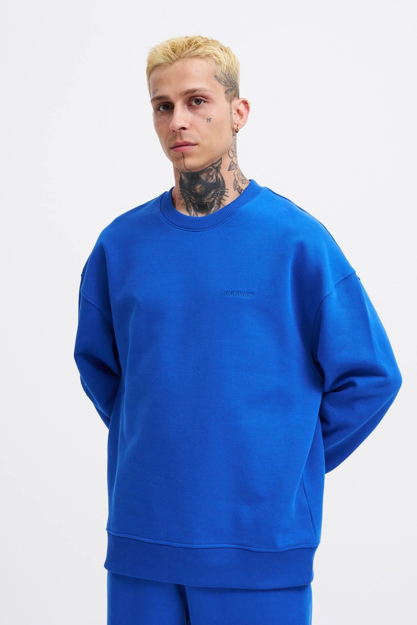 Erkek Basic Diagonal Swearshirt Açık Mavi