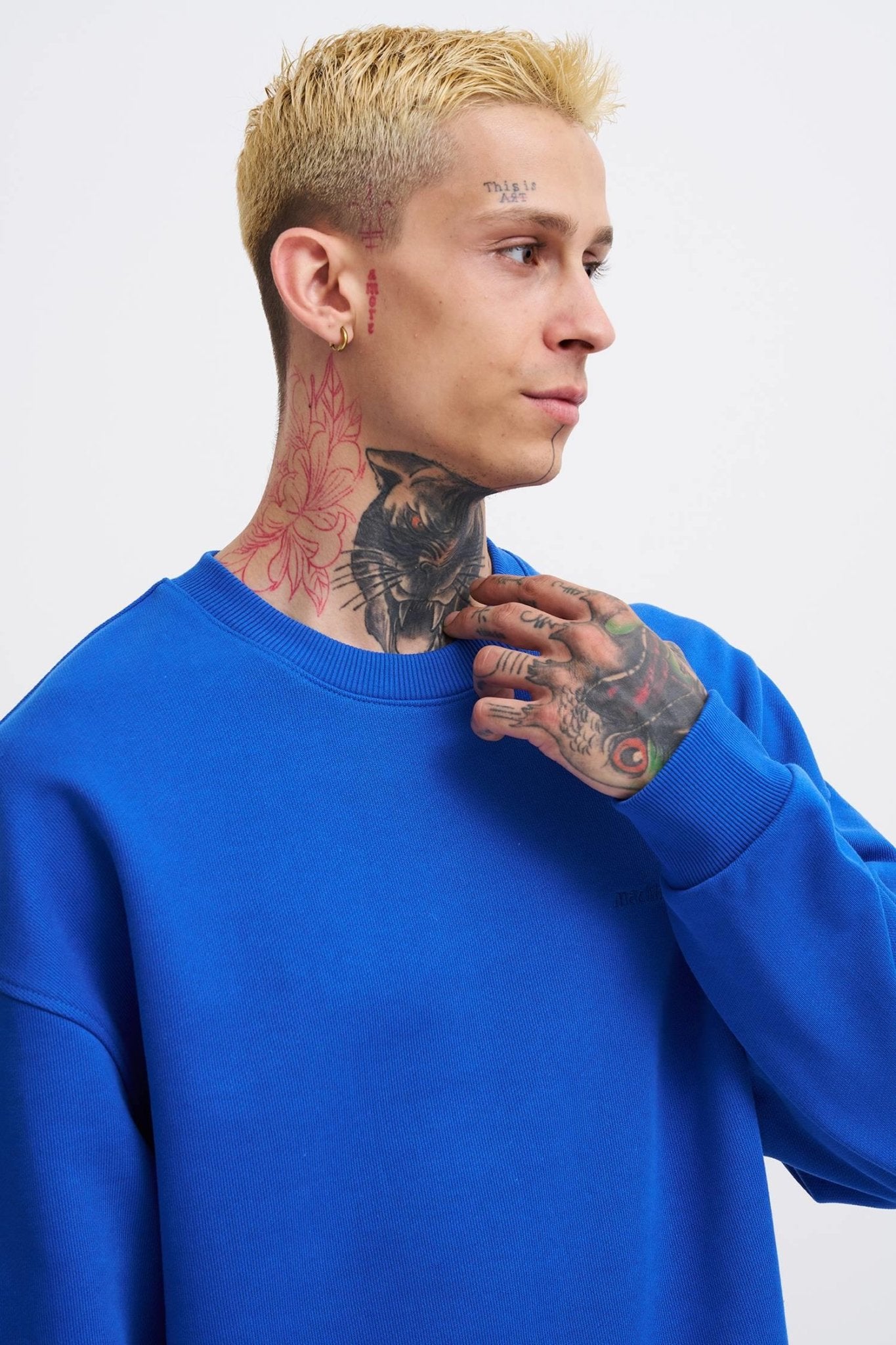 Erkek Basic Diagonal Swearshirt Açık Mavi