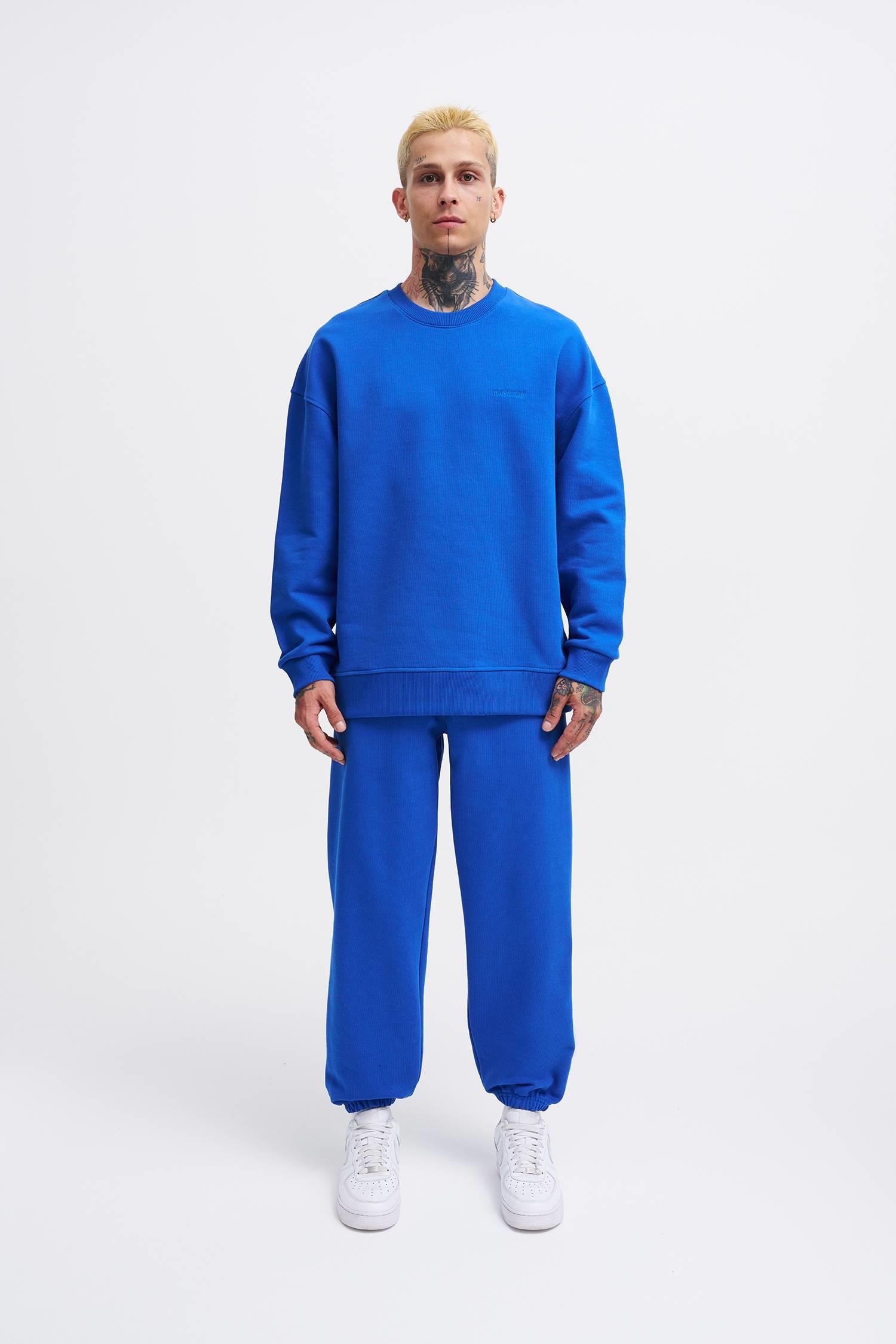 Erkek Basic Diagonal Swearshirt Açık Mavi