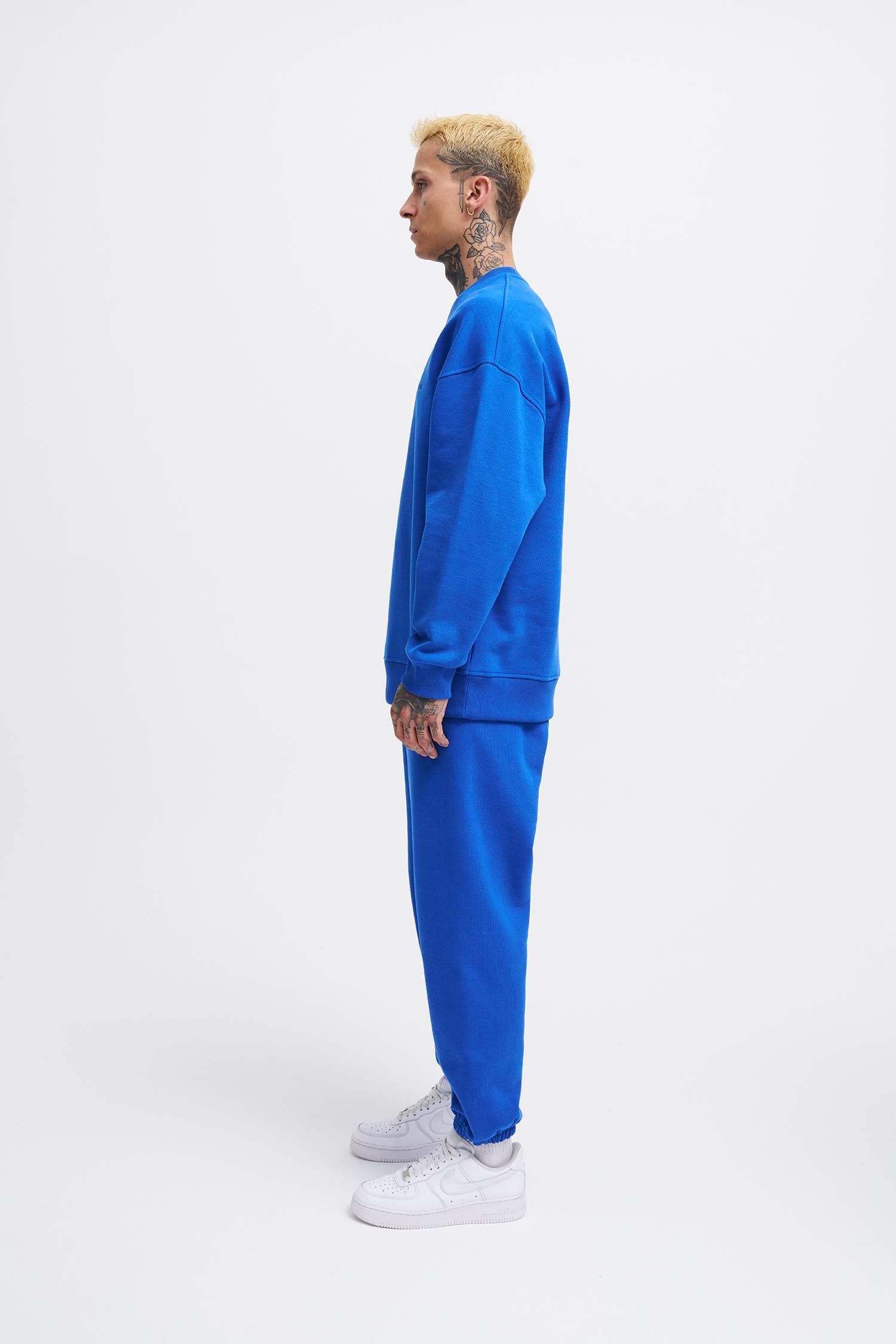 Erkek Basic Diagonal Swearshirt Açık Mavi