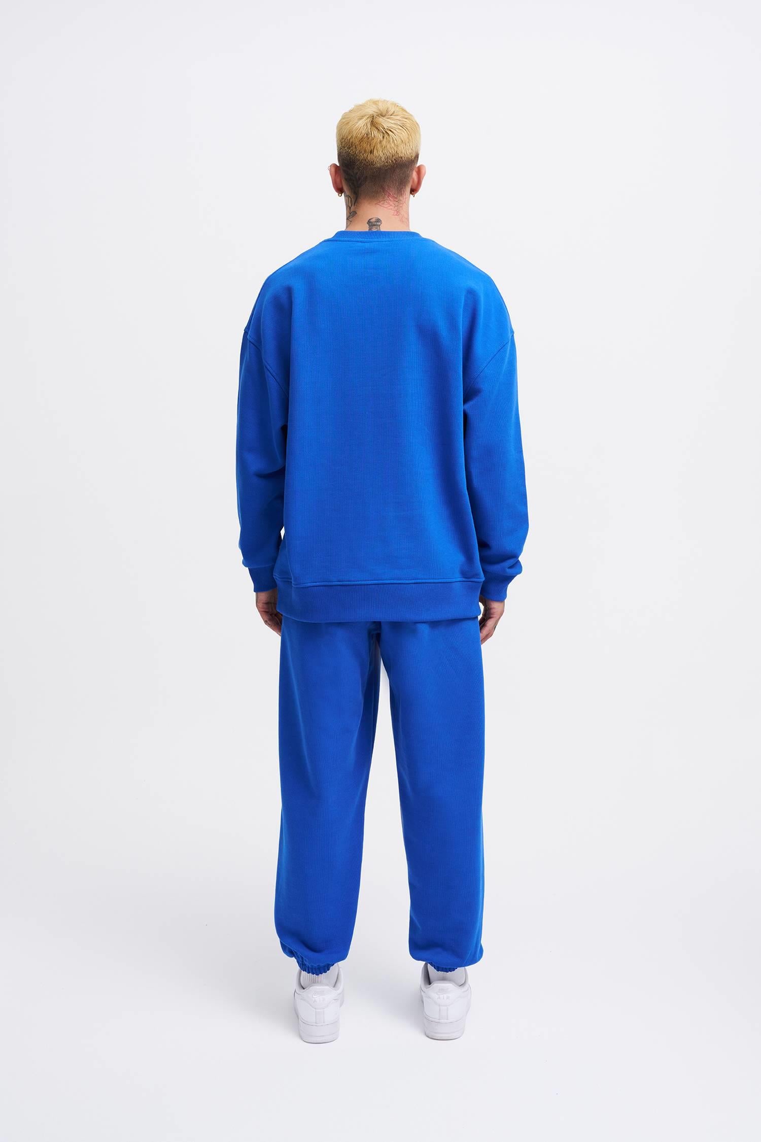 Erkek Basic Diagonal Swearshirt Açık Mavi