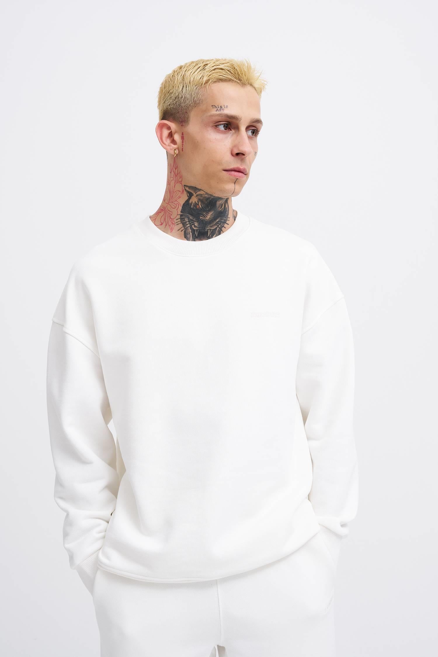 Erkek Basic Diagonal Swearshirt Ekru
