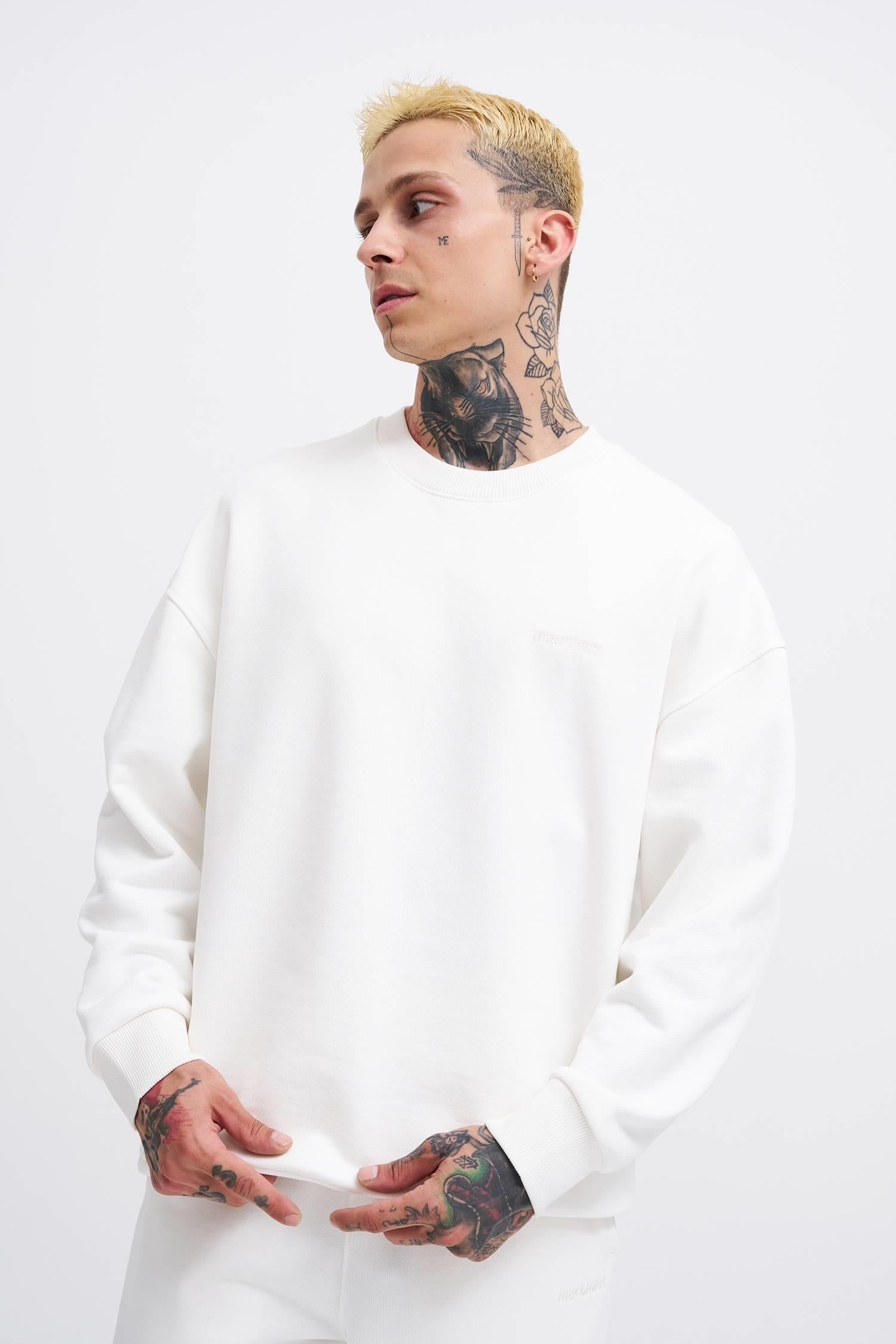 Erkek Basic Diagonal Swearshirt Ekru