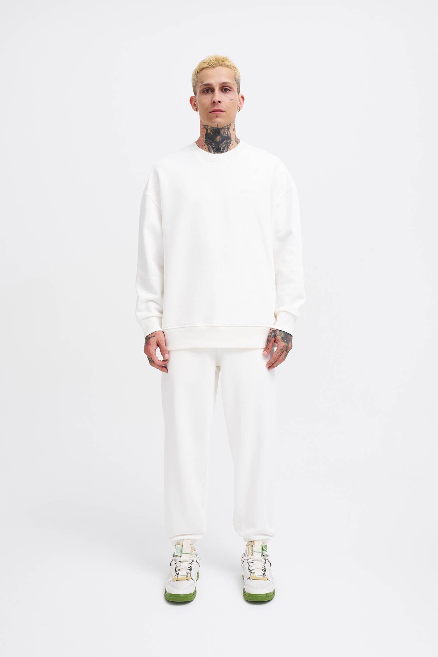 Erkek Basic Diagonal Swearshirt Ekru