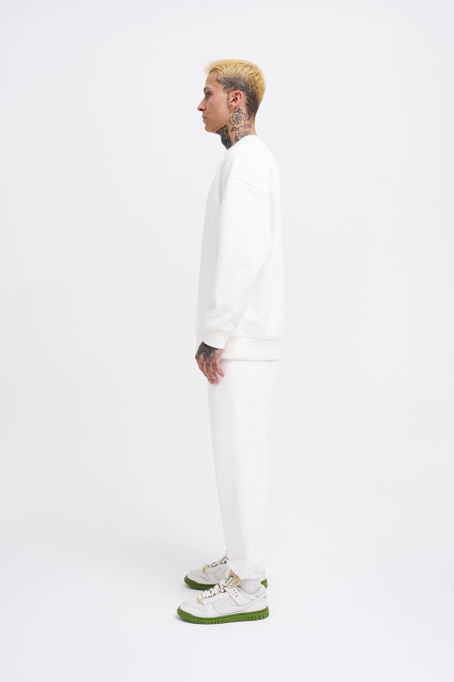 Erkek Basic Diagonal Swearshirt Ekru