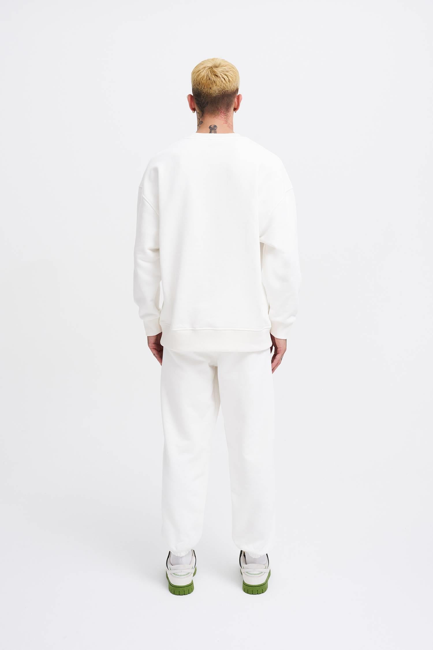 Erkek Basic Diagonal Swearshirt Ekru