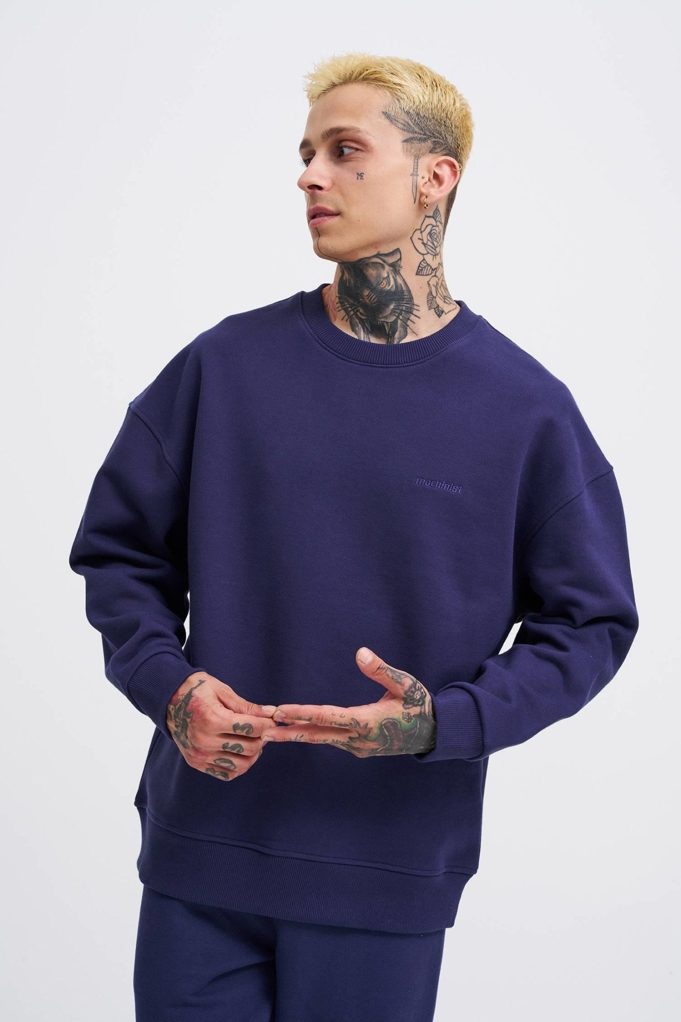 Erkek Basic Diagonal Swearshirt Gece Mavisi