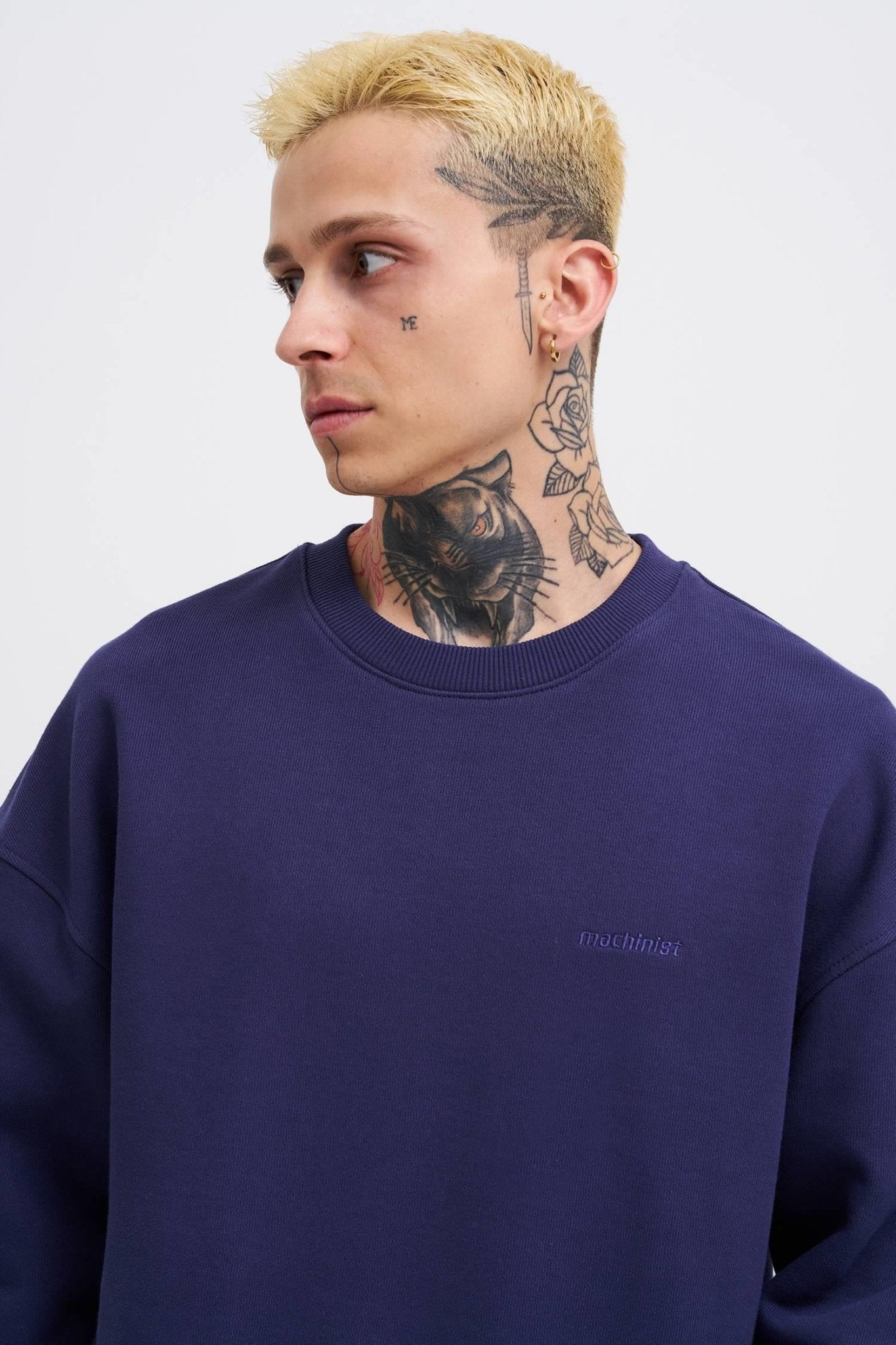 Erkek Basic Diagonal Swearshirt Gece Mavisi
