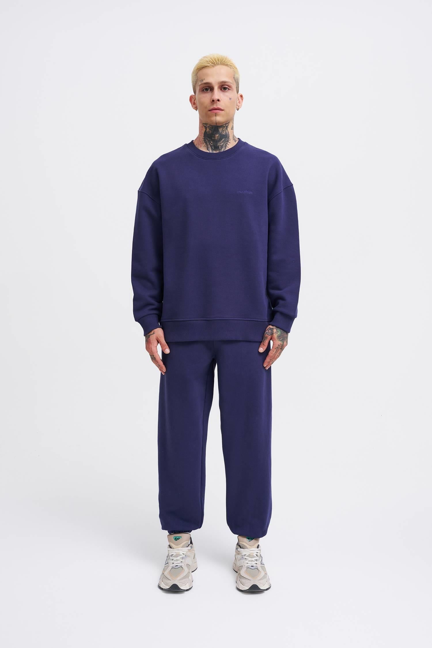 Erkek Basic Diagonal Swearshirt Gece Mavisi