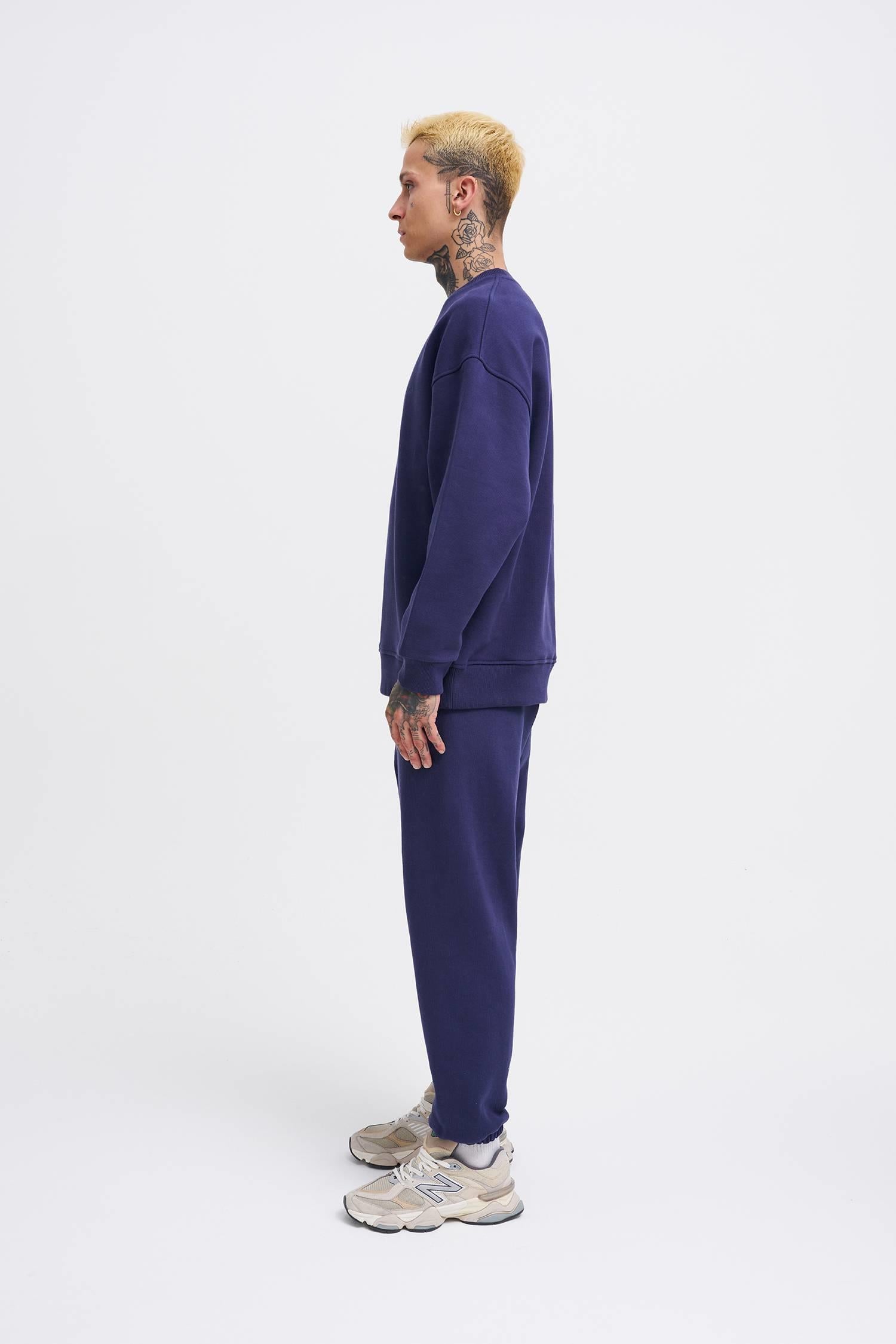Erkek Basic Diagonal Swearshirt Gece Mavisi