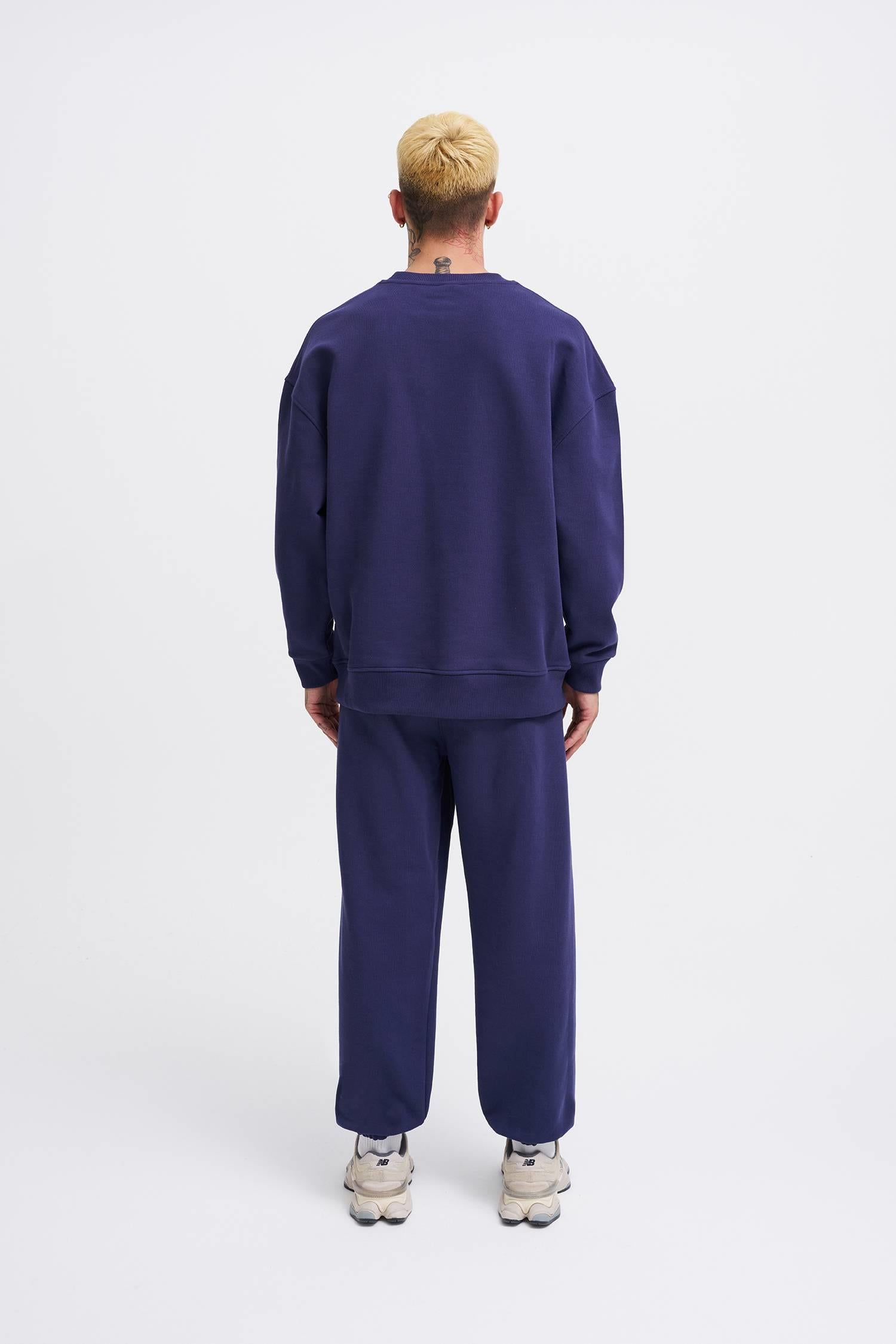 Erkek Basic Diagonal Swearshirt Gece Mavisi