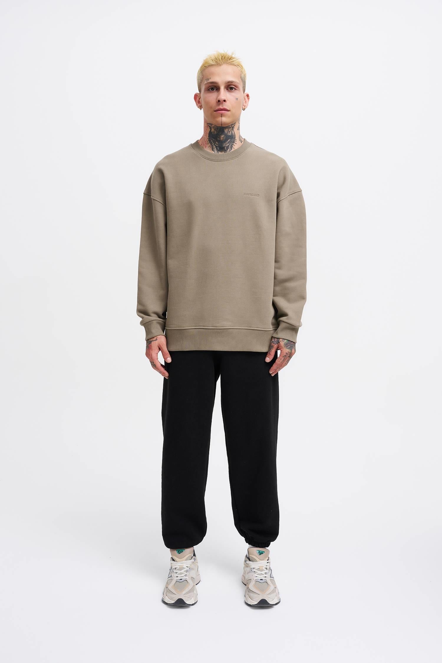 Erkek Basic Diagonal Swearshirt Haki