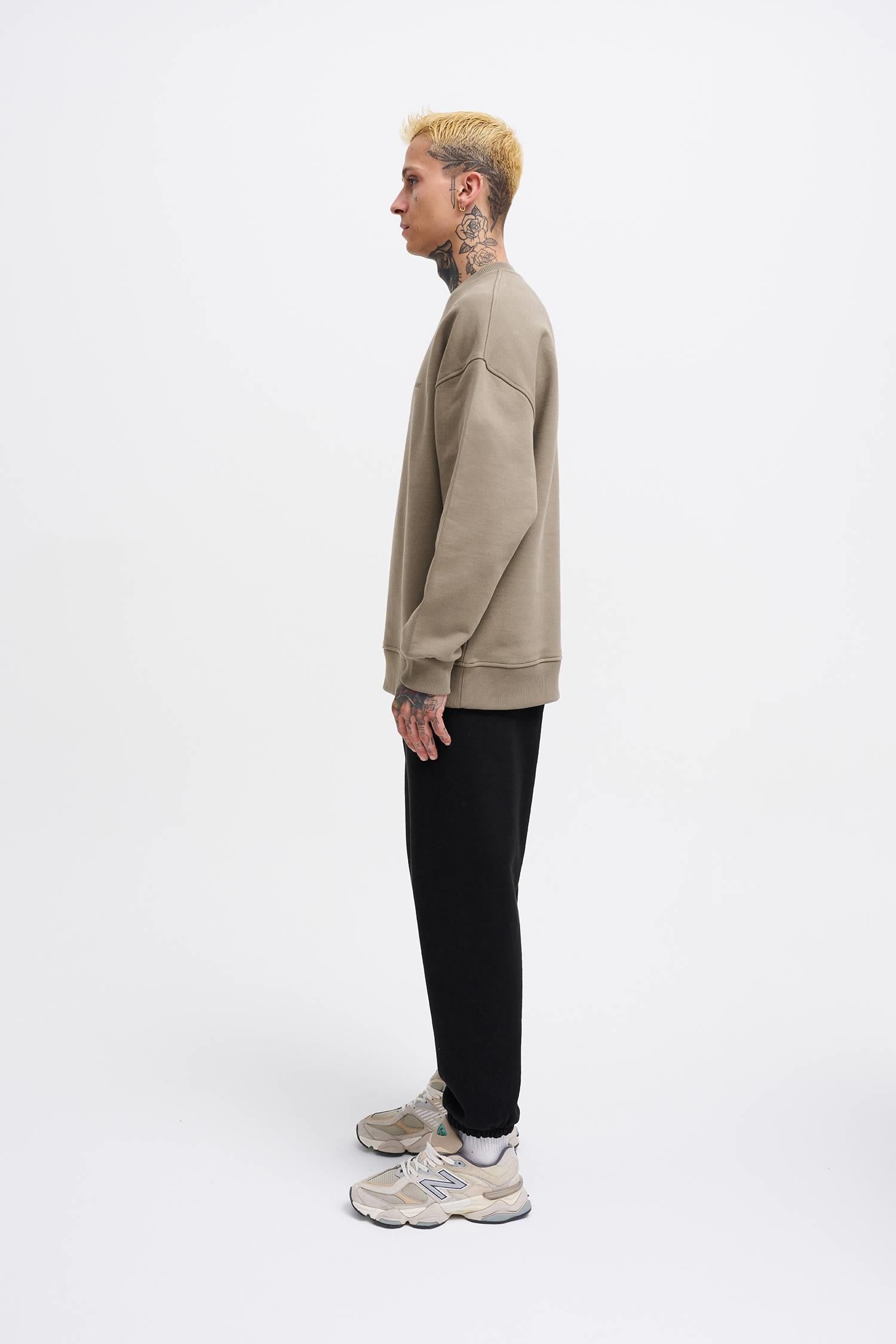 Erkek Basic Diagonal Swearshirt Haki