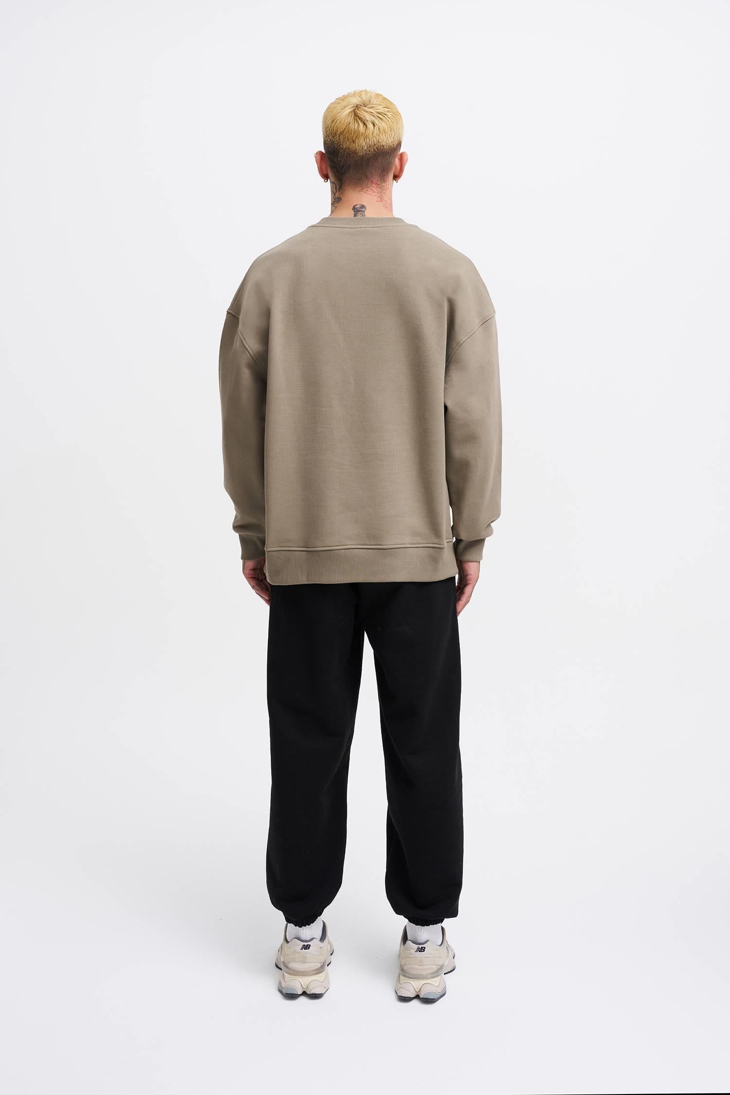 Erkek Basic Diagonal Swearshirt Haki