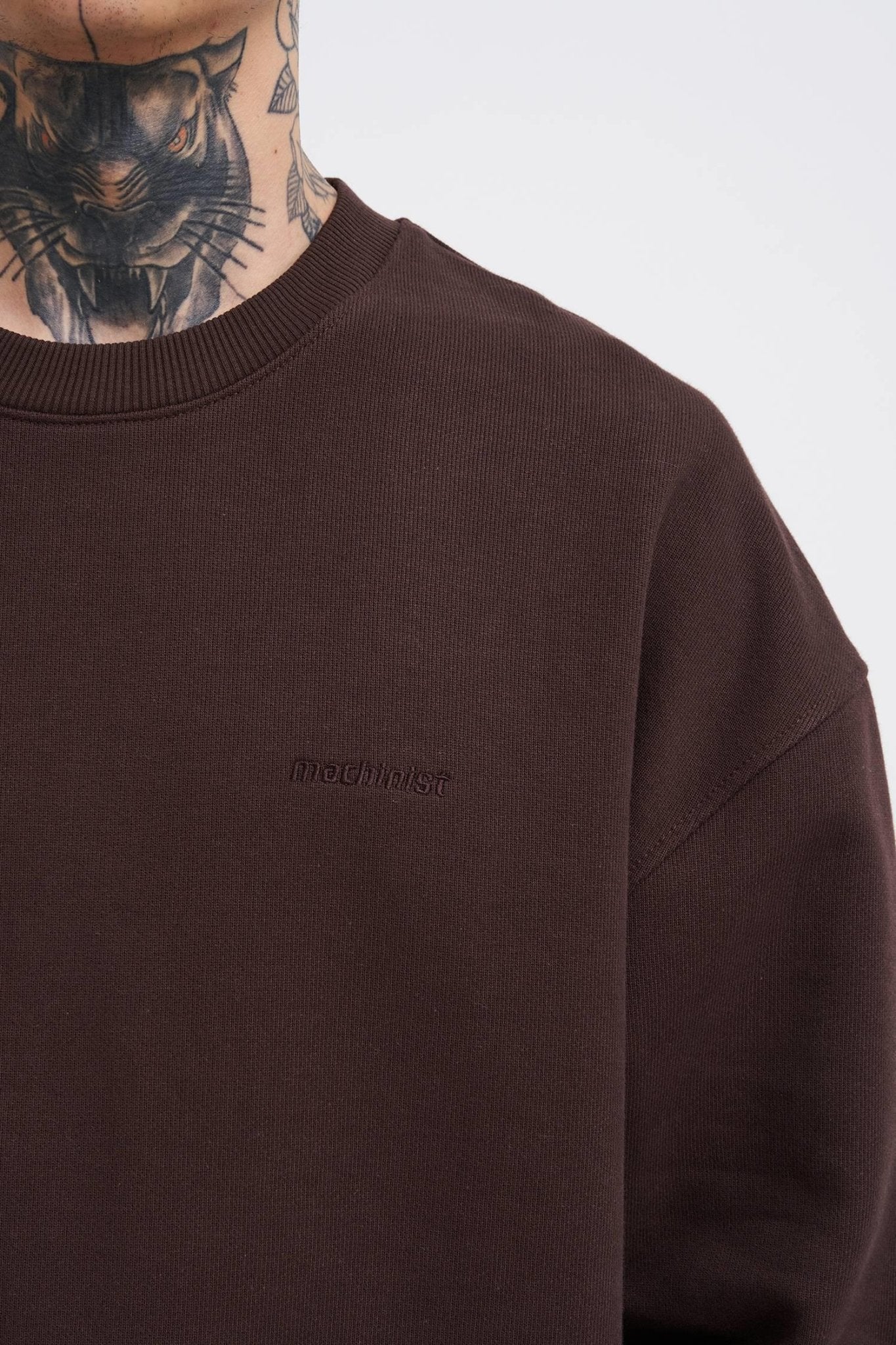 Erkek Basic Diagonal Swearshirt Koyu Kahverengi