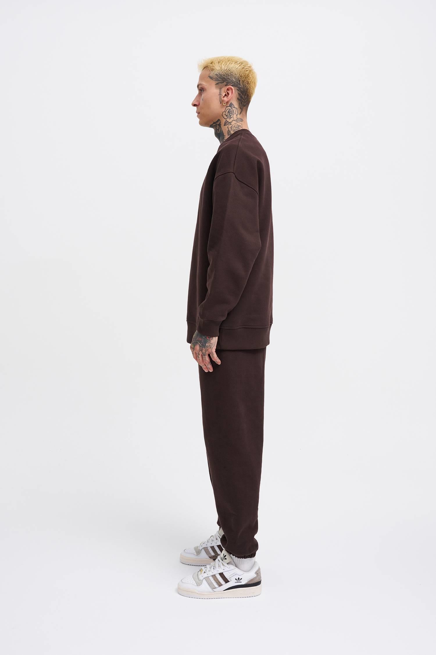 Erkek Basic Diagonal Swearshirt Koyu Kahverengi