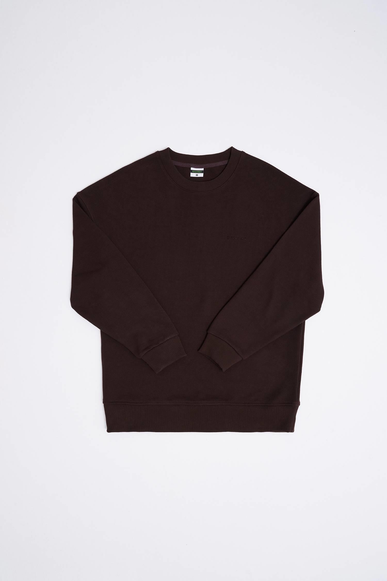 Erkek Basic Diagonal Swearshirt Koyu Kahverengi