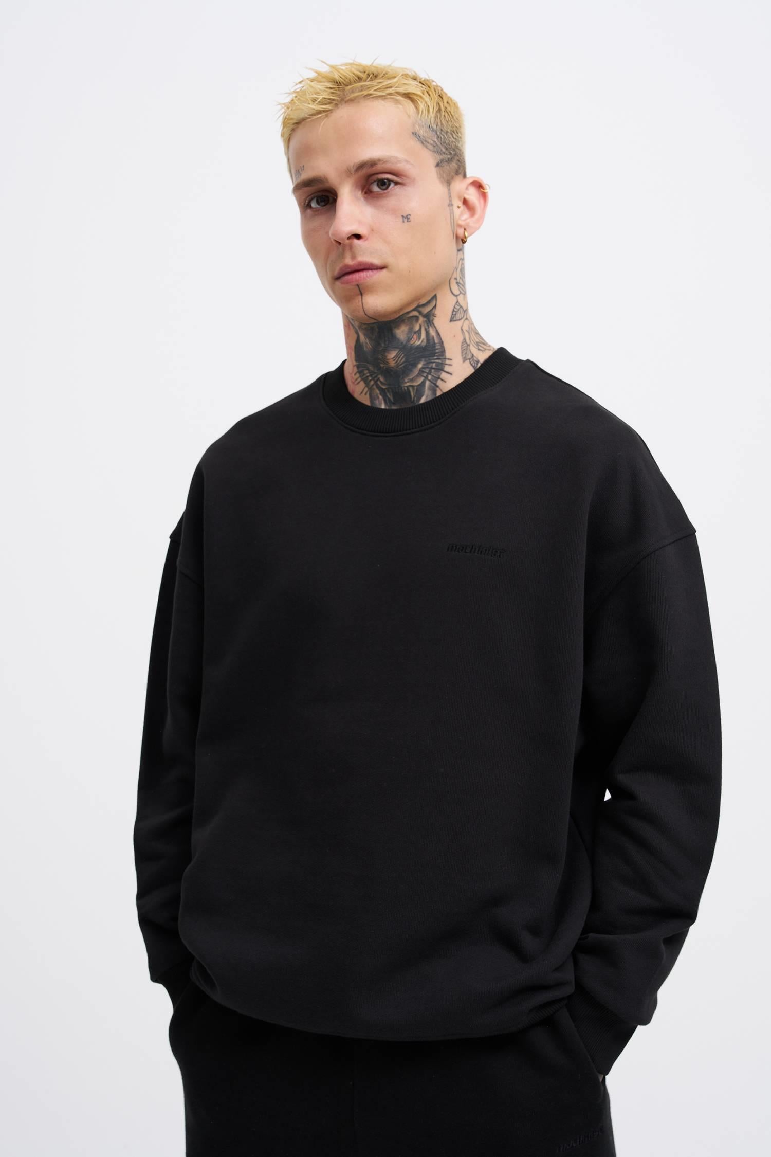 Erkek Basic Diagonal Swearshirt Siyah