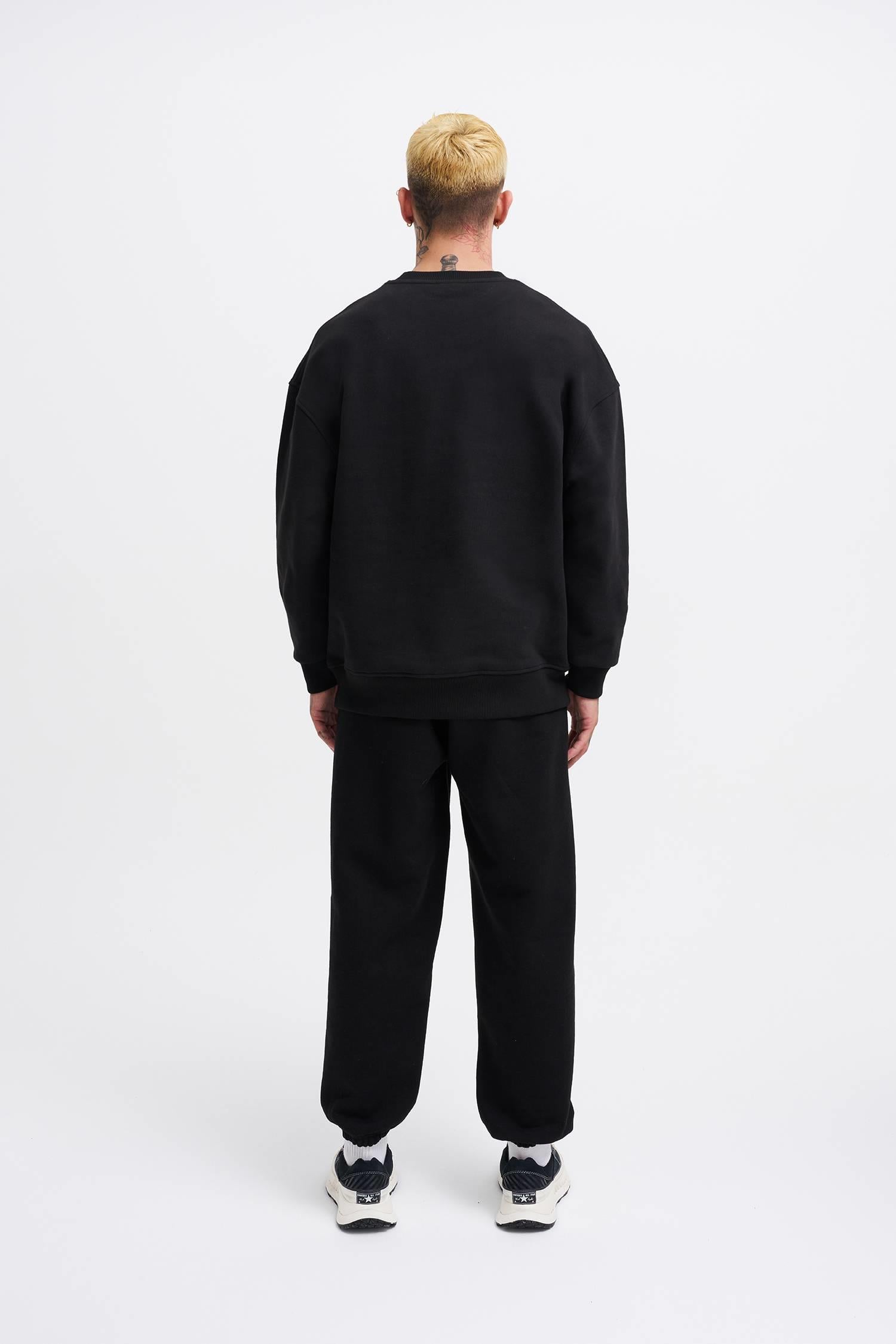 Erkek Basic Diagonal Swearshirt Siyah