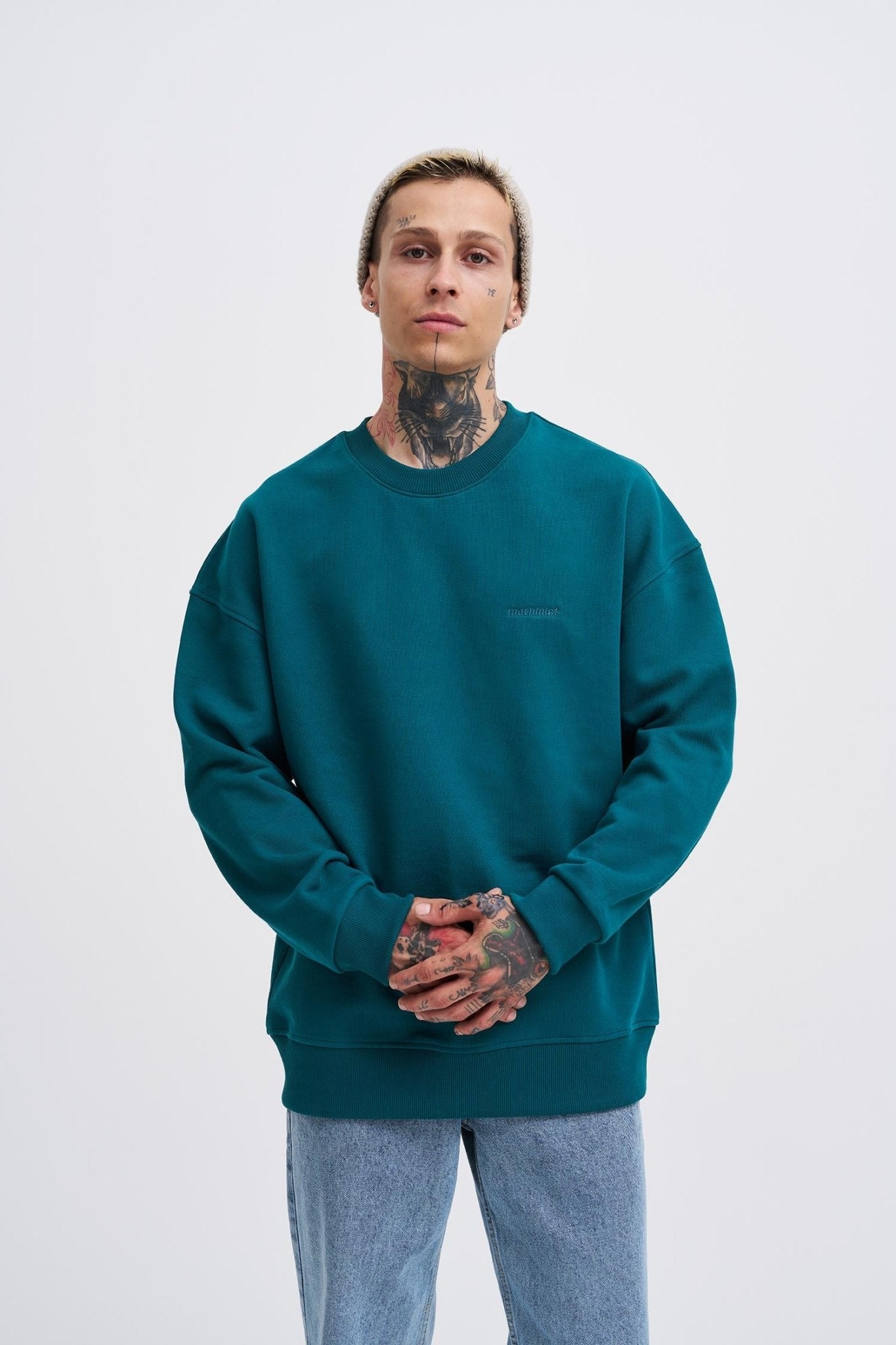 Erkek Basic Diagonal Swearshirt Yağ Yeşili