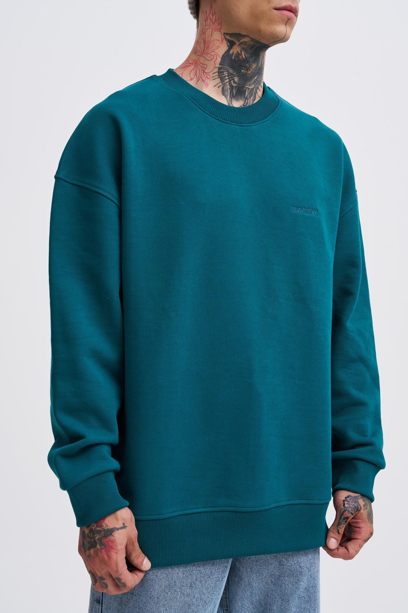 Erkek Basic Diagonal Swearshirt Yağ Yeşili