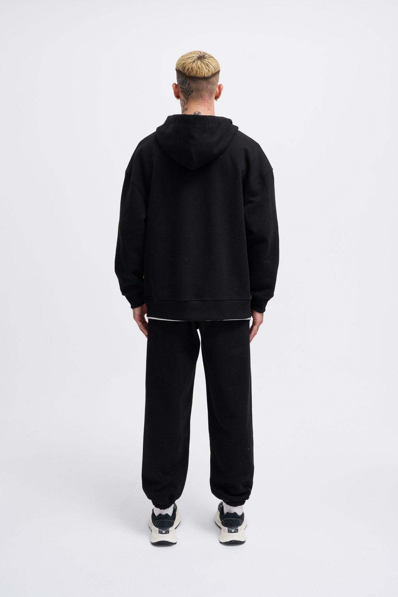 Erkek Basic Diagonal Fermuarlı Kapüşonlu Sweatshirt Siyah