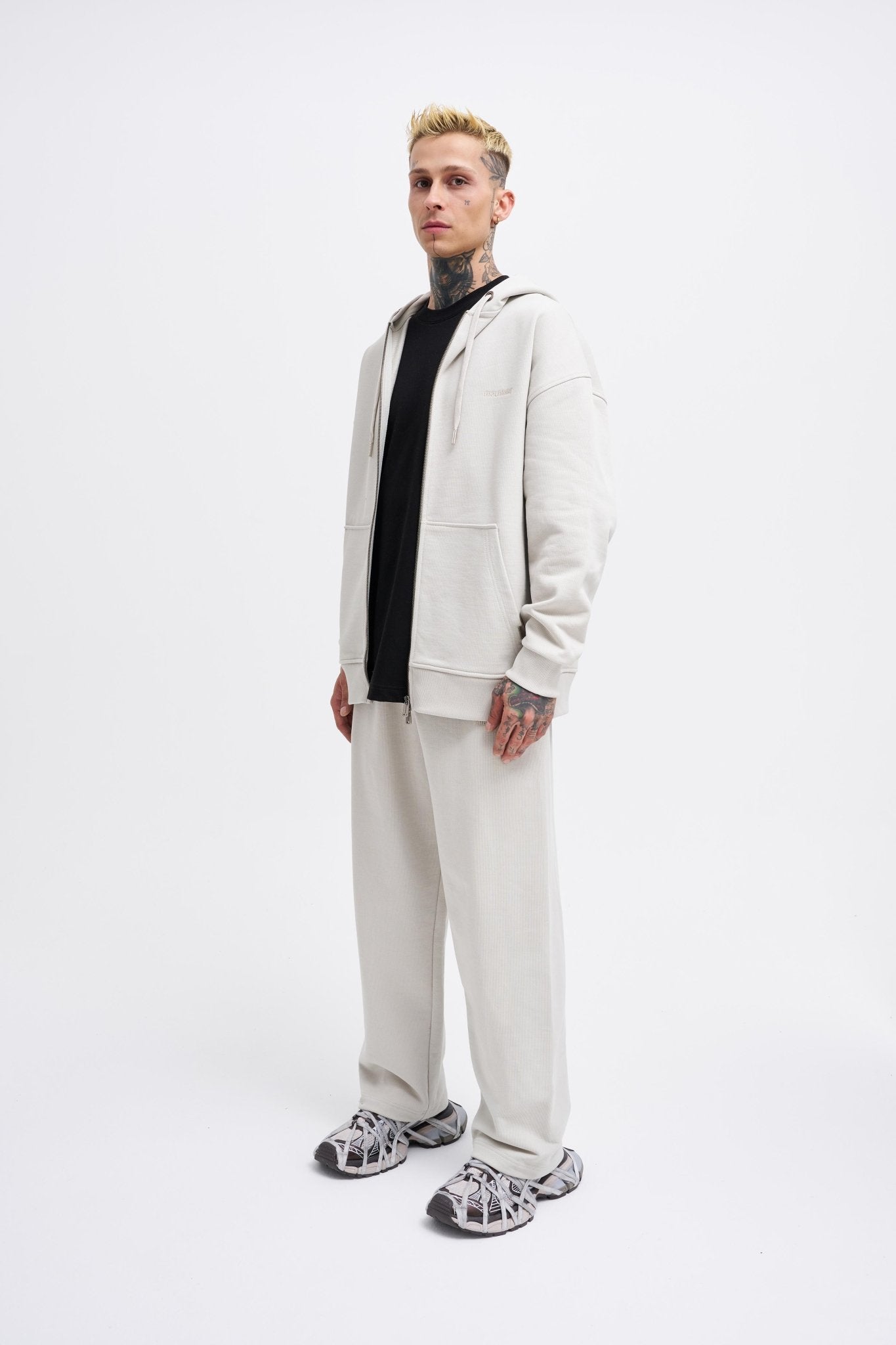 Erkek Basic Diagonal Fermuarlı Kapüşonlu Sweatshirt Uzay Grisi