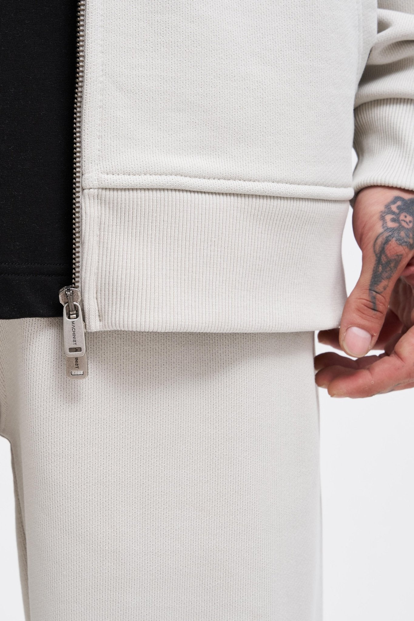 Erkek Basic Diagonal Fermuarlı Kapüşonlu Sweatshirt Uzay Grisi