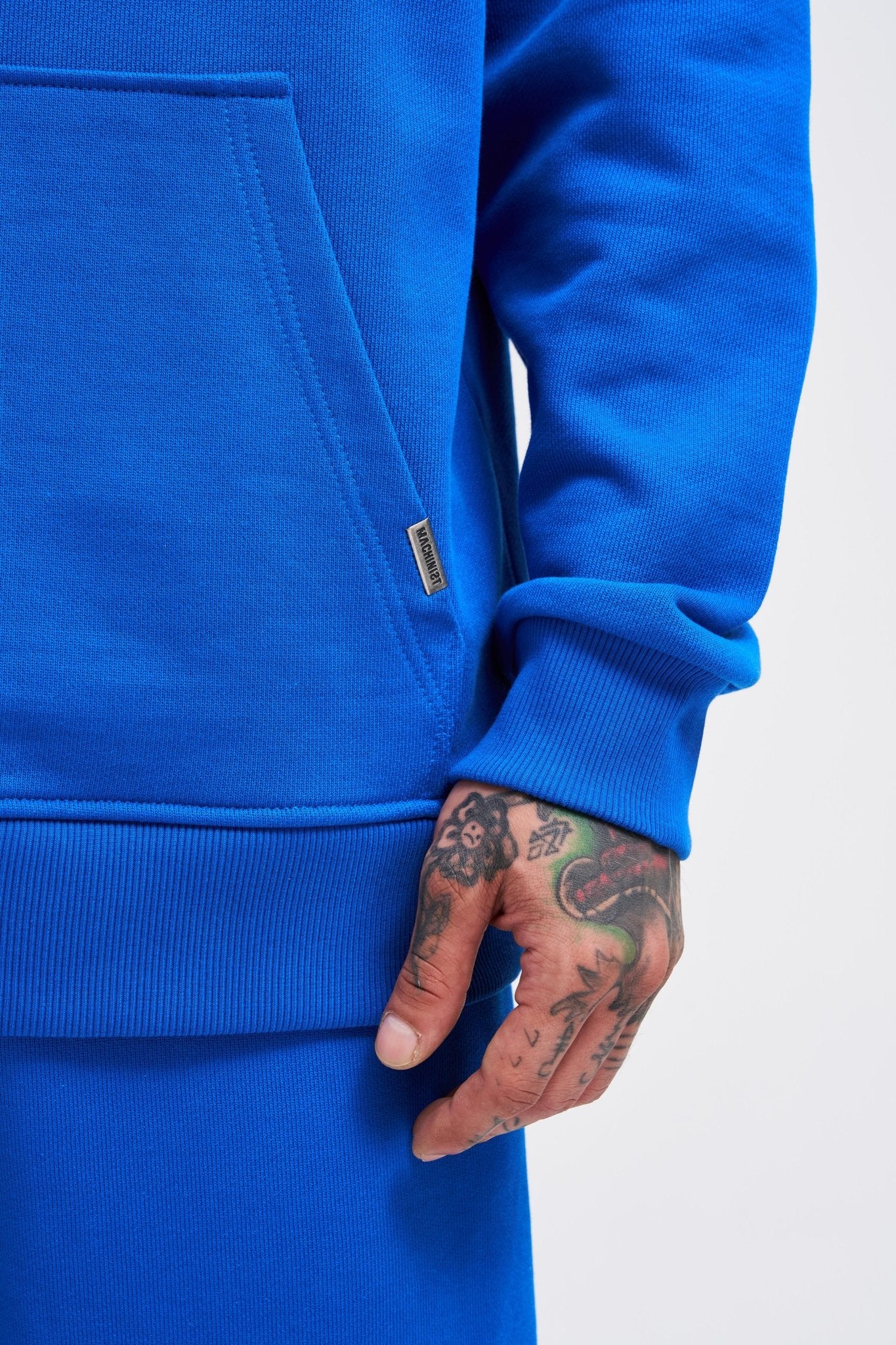 Erkek Basic Diagonel Kapüşonlu Sweatshirt Açık Mavi