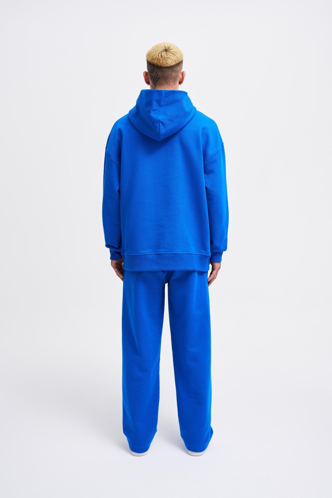 Erkek Basic Diagonel Kapüşonlu Sweatshirt Açık Mavi