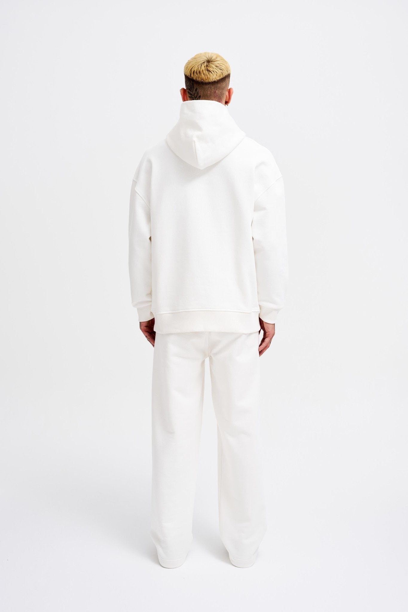 Erkek Basic Diagonel Kapüşonlu Sweatshirt Ekru