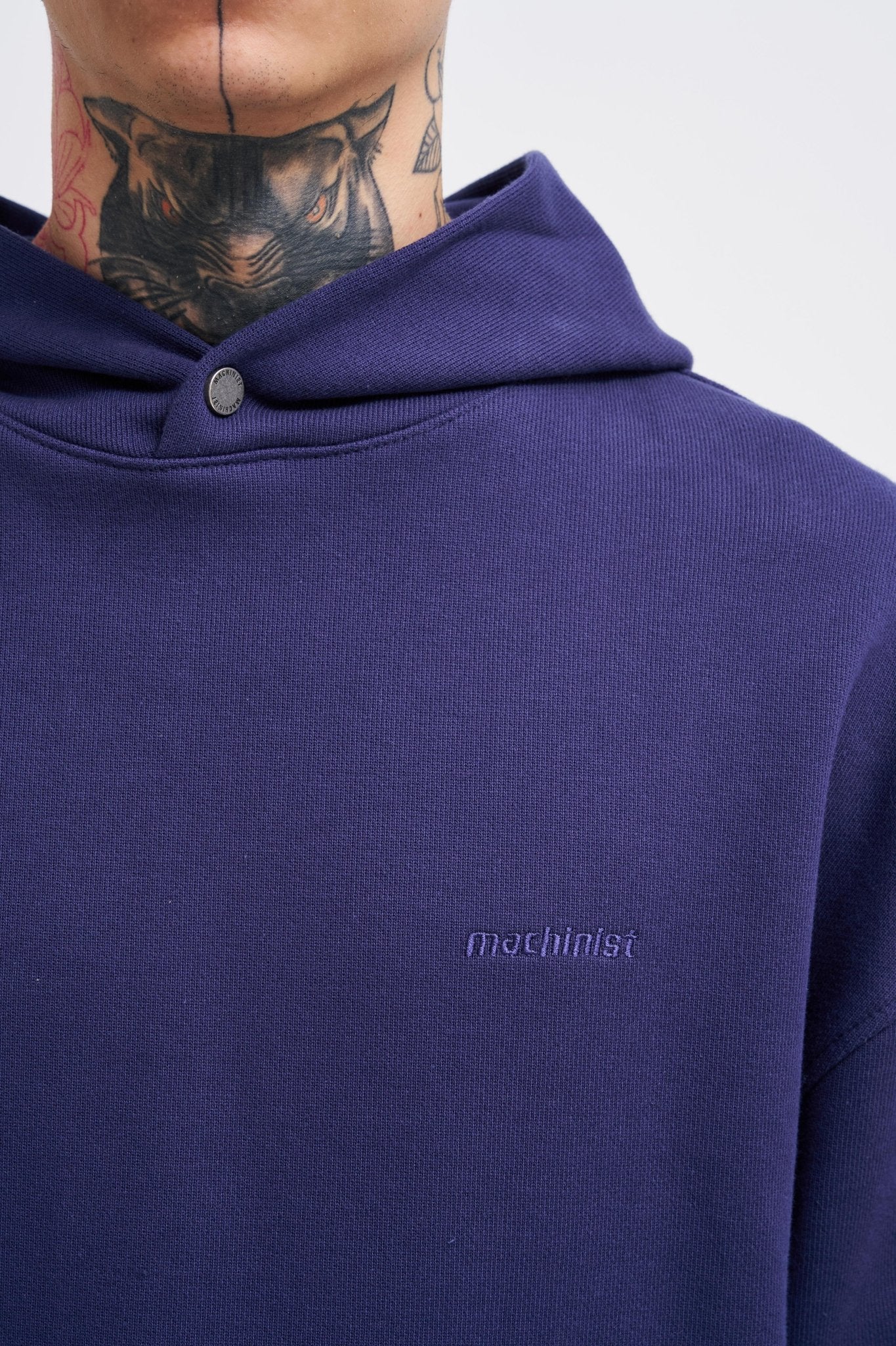 Erkek Basic Diagonel Kapüşonlu Sweatshirt Gece Mavisi