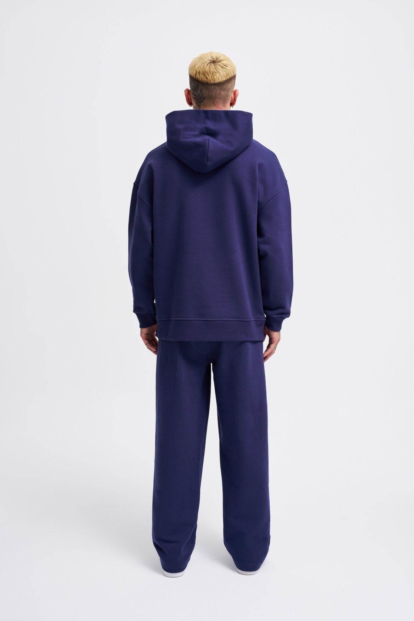 Erkek Basic Diagonel Kapüşonlu Sweatshirt Gece Mavisi