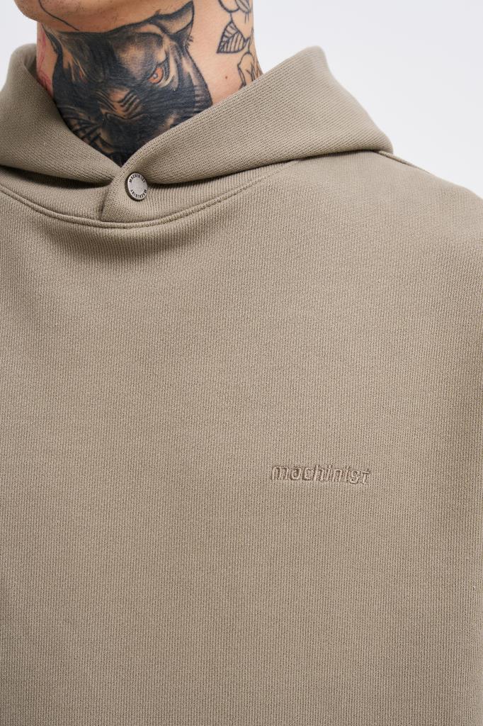 Erkek Basic Diagonel Kapüşonlu Sweatshirt Haki