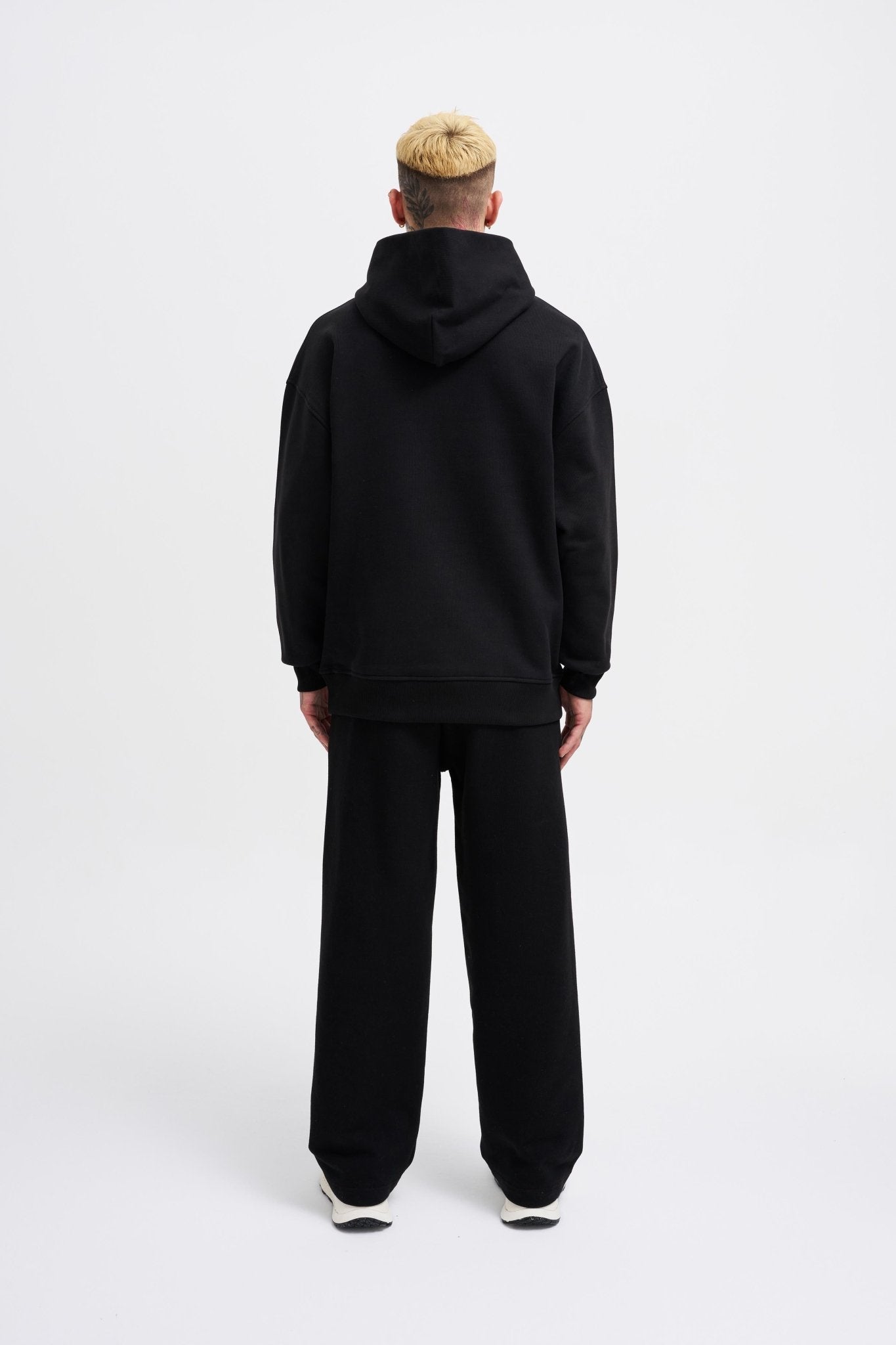 Erkek Basic Diagonel Kapüşonlu Sweatshirt Siyah