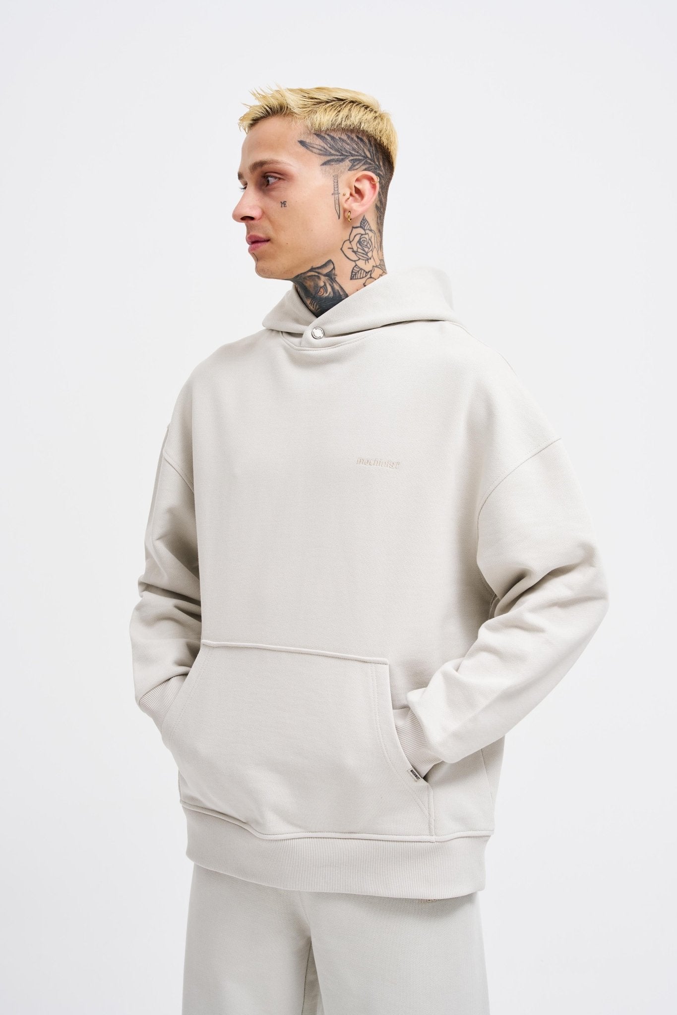 Erkek Basic Diagonel Kapüşonlu Sweatshirt Uzay Grisi