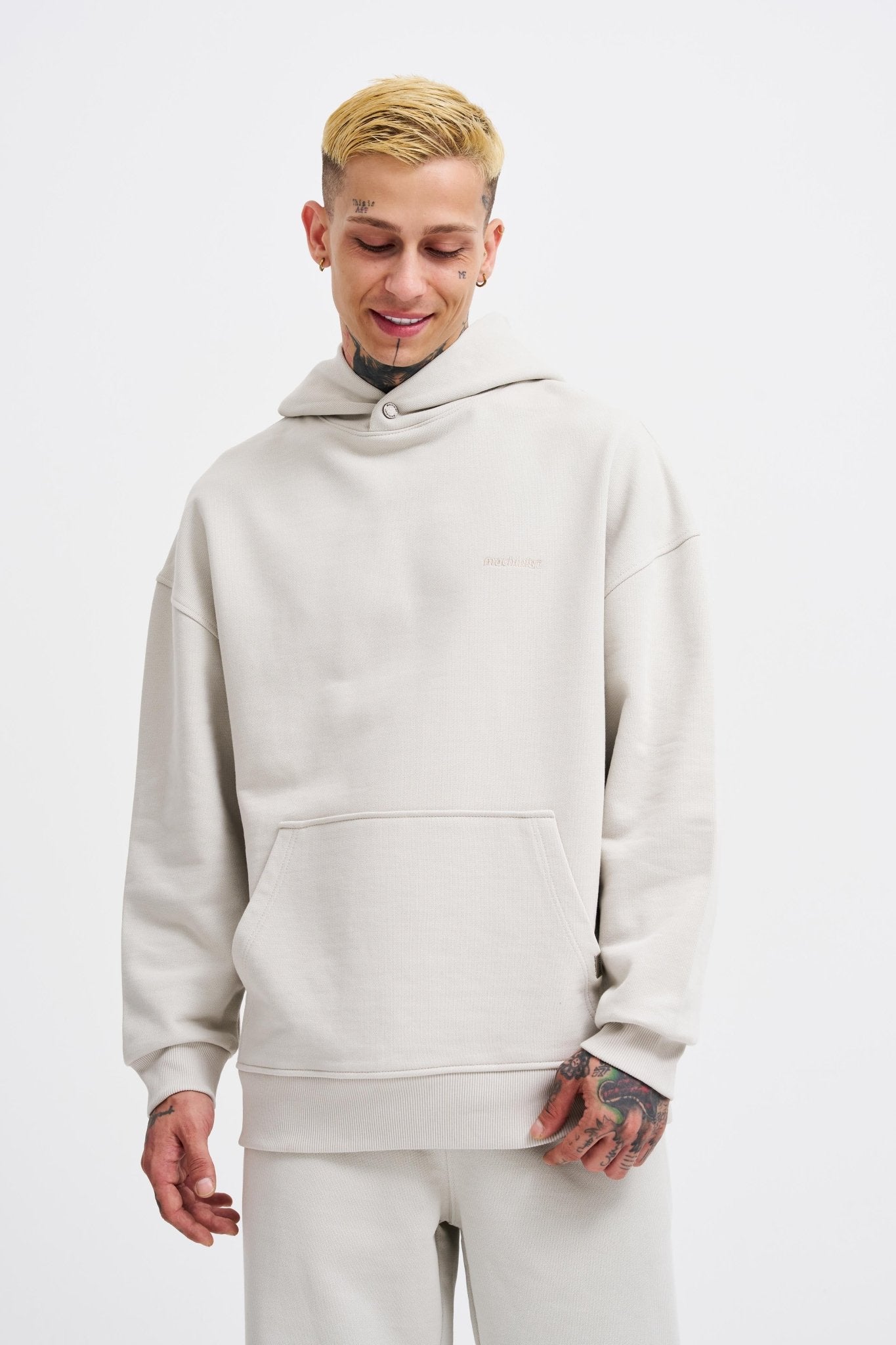 Erkek Basic Diagonel Kapüşonlu Sweatshirt Uzay Grisi